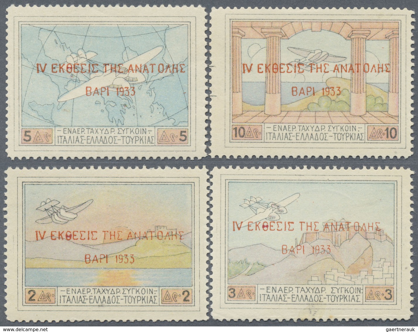 * Griechenland: 1926, Semi-official Airmail Stamps With Additional Red Overprint "BAPI 1933" And Backs - Brieven En Documenten