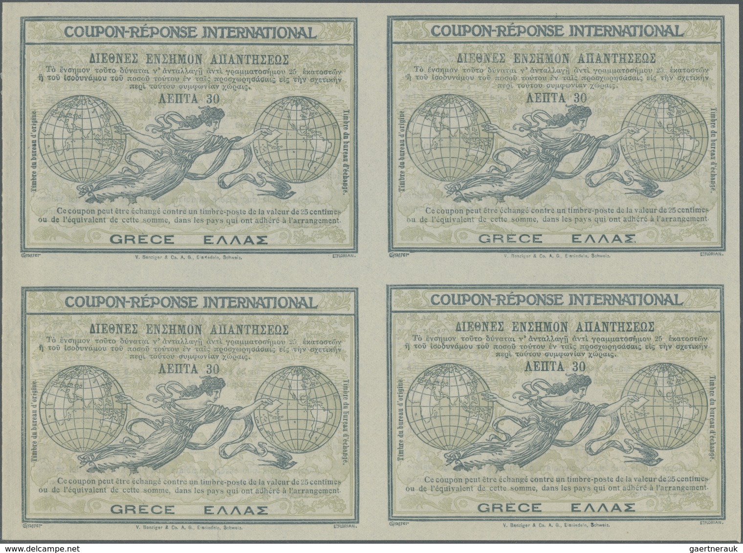 GA Griechenland - Ganzsachen: Design "Rome" 1906 International Reply Coupon As Block Of Four 30 L. Grec - Entiers Postaux