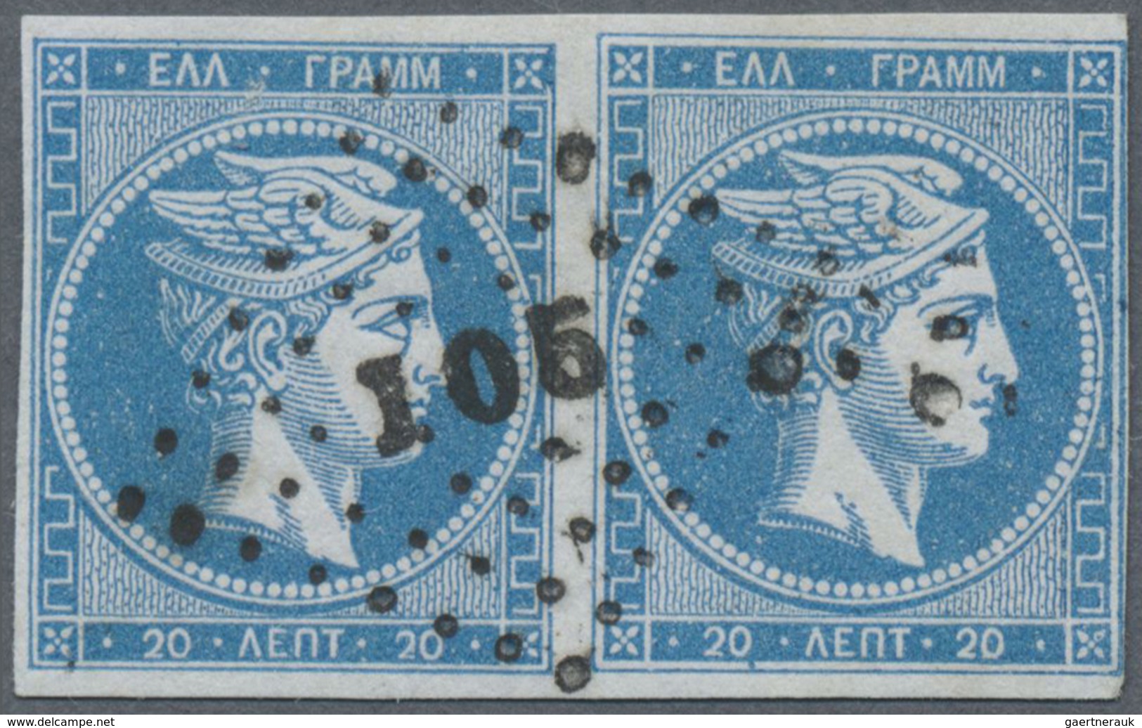 O Griechenland - Stempel: 1870 Ca., "105" In Diamonds Foreign Post Office "ARTA" (Turkey) On Pair 20 L - Marcofilie - EMA (Printer)