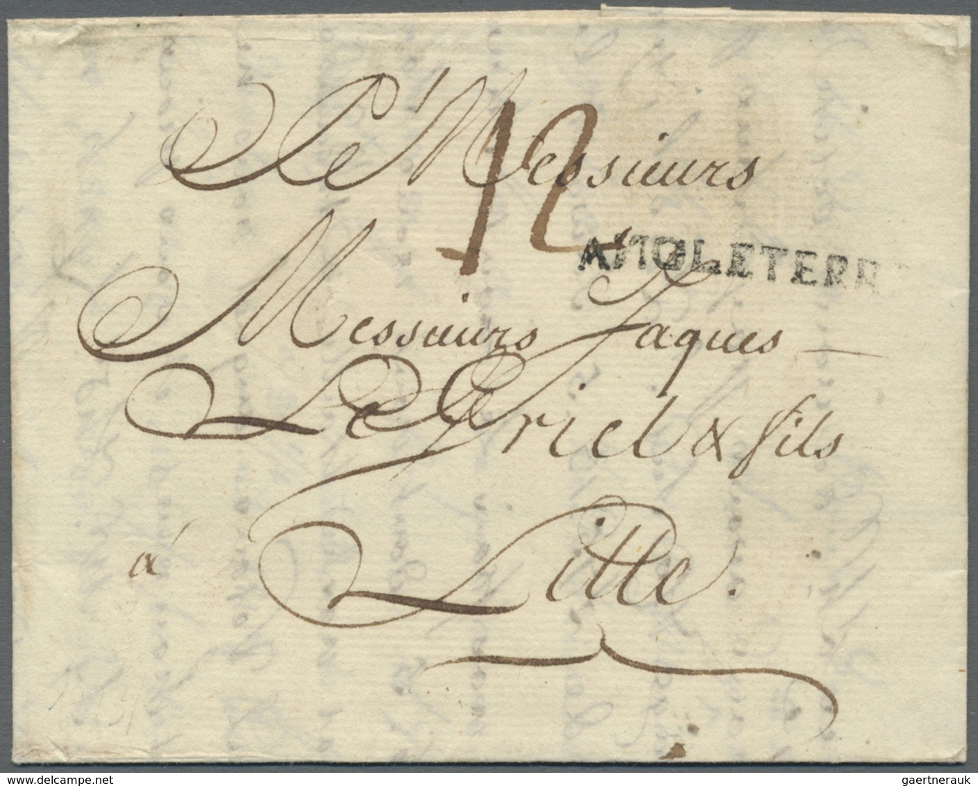 Br Großbritannien - Vorphilatelie: 1773, Folded Letter From LONDON To Lille, France With Black Line Sta - ...-1840 Voorlopers