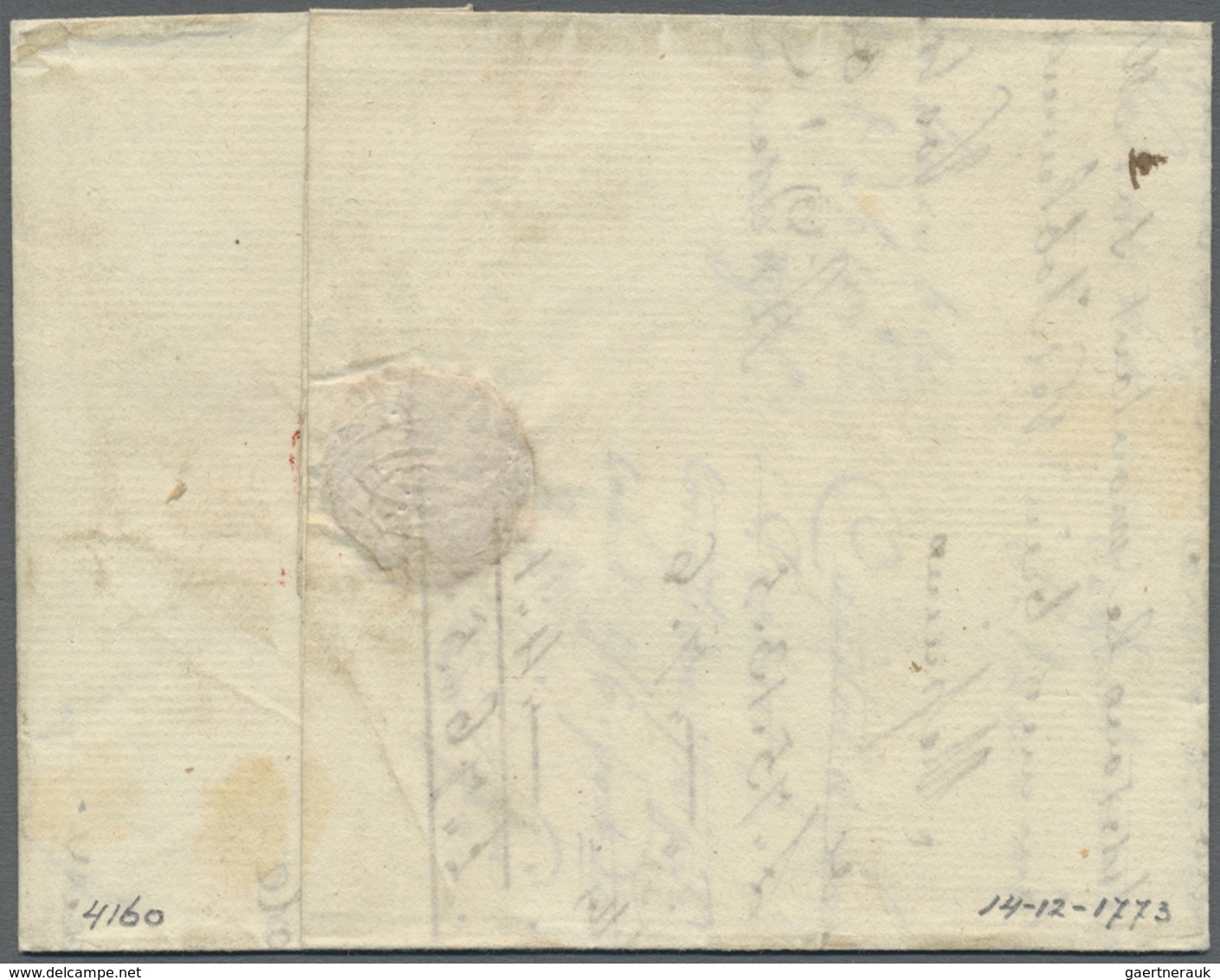 Br Großbritannien - Vorphilatelie: 1773, Folded Letter From LONDON To Lille, France With Black Line Sta - ...-1840 Voorlopers