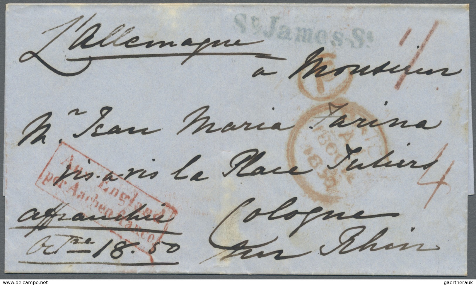 Br Großbritannien - Vorphilatelie: 1850, Taxed Letter From London "St. James St" To Colgne, Prussia Sho - ...-1840 Voorlopers