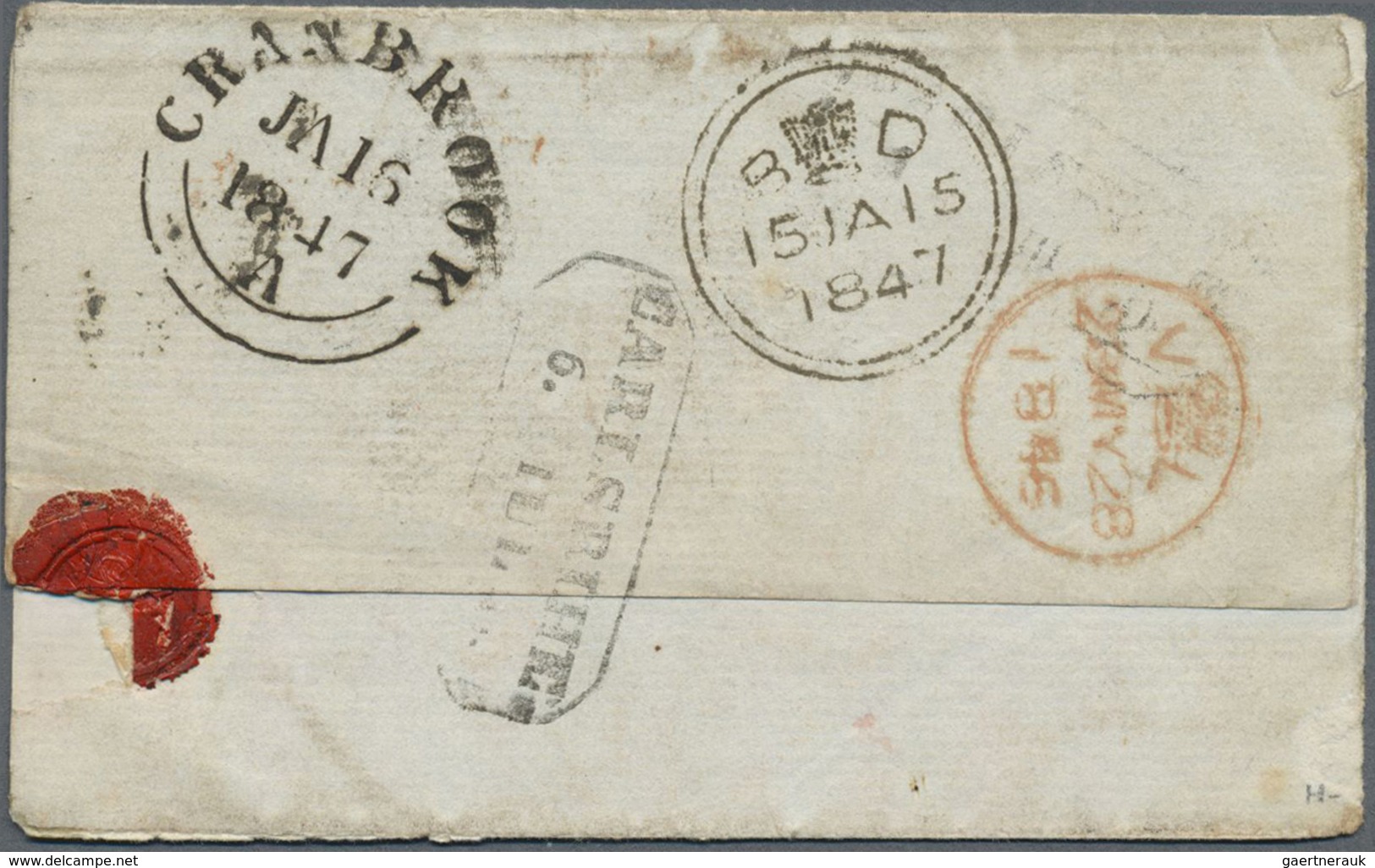 Br Großbritannien: 1847, QV 1 D Red On Bluish Paper On Folded Envelope From "PALL MALL" (London) Sent T - Autres & Non Classés