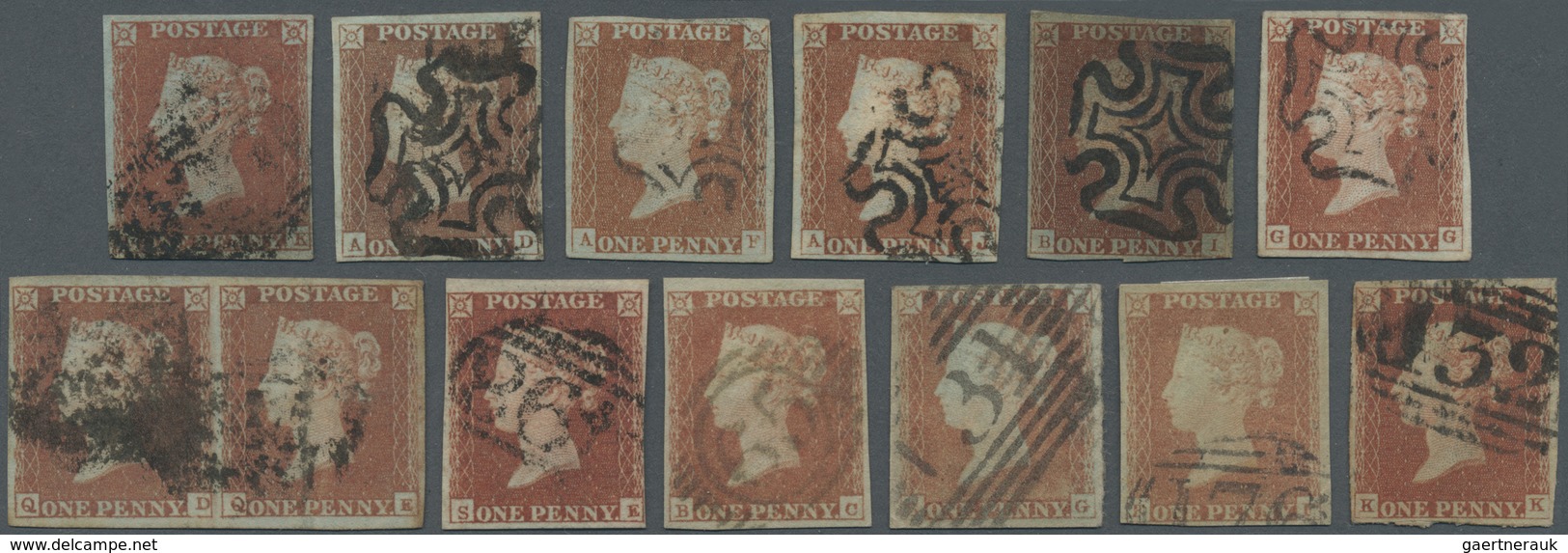 O/Br Großbritannien: 1841 Penny Red: Group Of Eleven Used Singles, One Used Pair And Three Covers Of 1d. - Autres & Non Classés