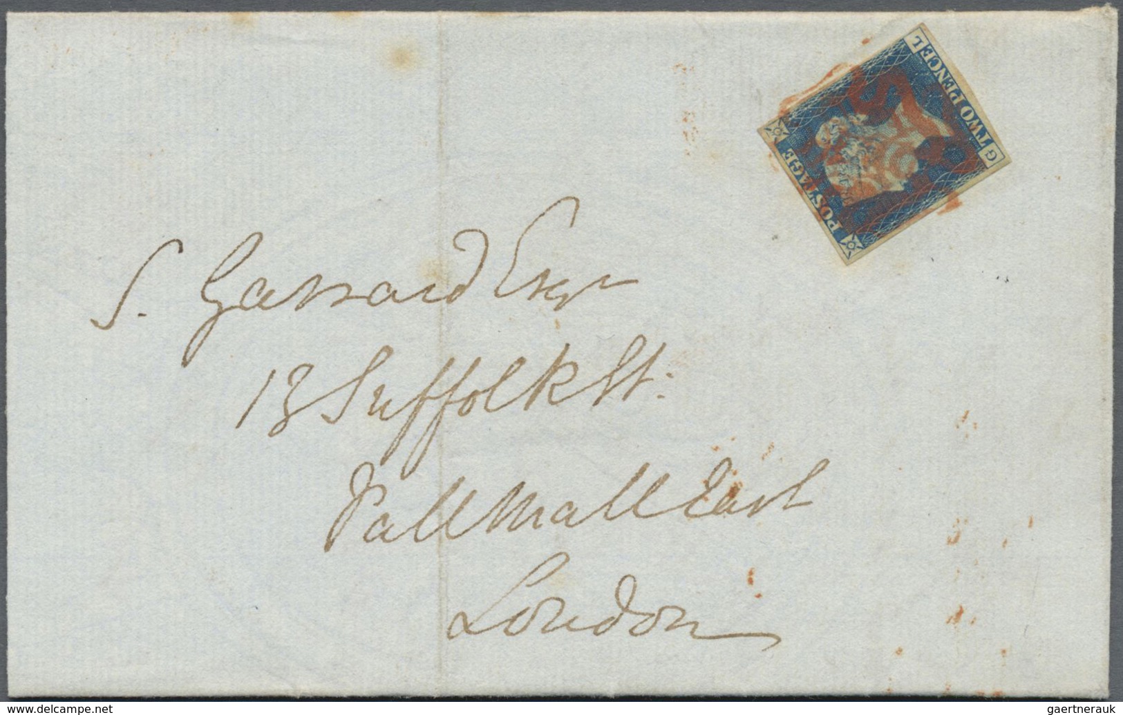 Br Großbritannien: 1840, 2d. Blue Lettered 'GL' With Good Margins Around Used On Folded Entire With Fin - Autres & Non Classés