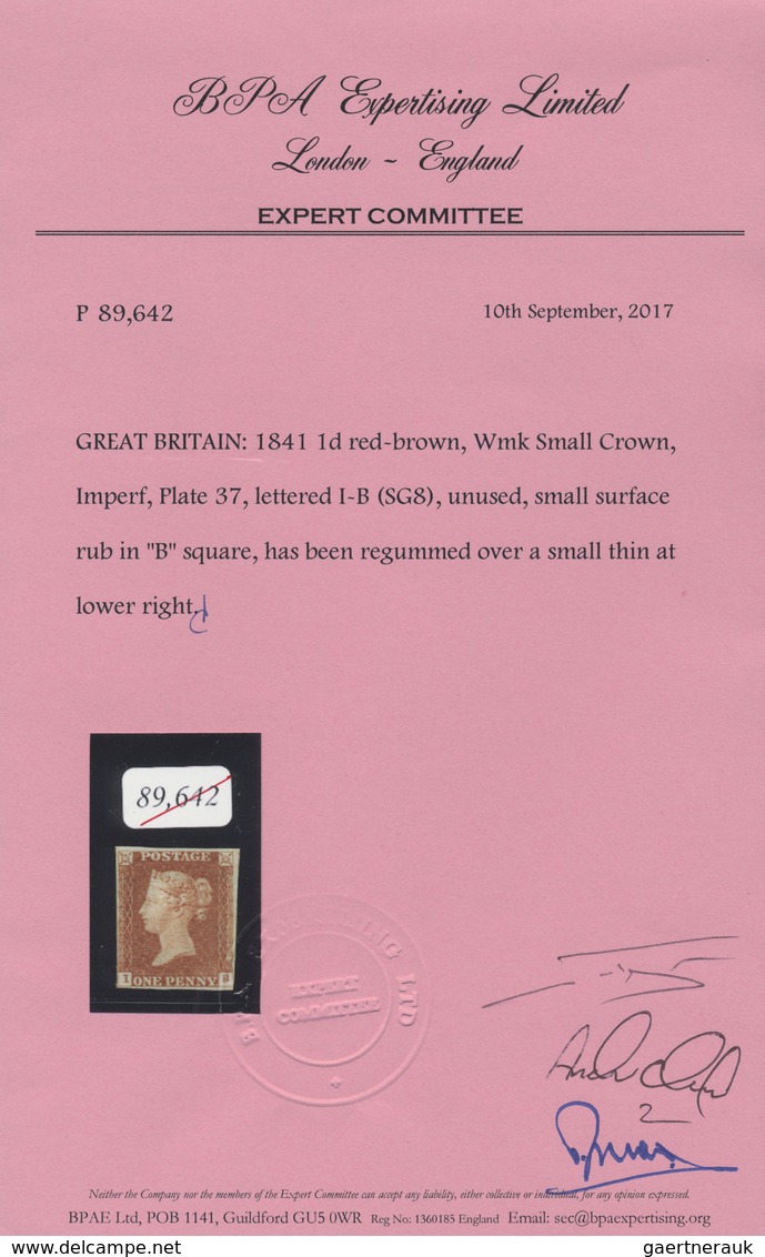 * Großbritannien: 1841, 1d. Red-brown On Blued Paper, Plate 37, Lettered I-B, Fresh Colour, Touched To - Autres & Non Classés