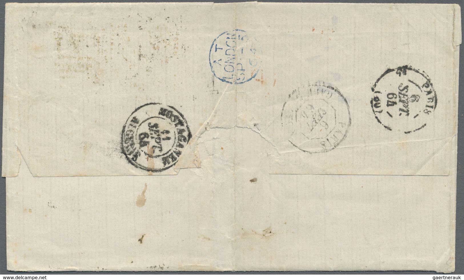 Br Großbritannien: 1864. Envelope Addressed To Algeria, North Africa Bearing SG 43, 1d Rose (2) And SG - Autres & Non Classés