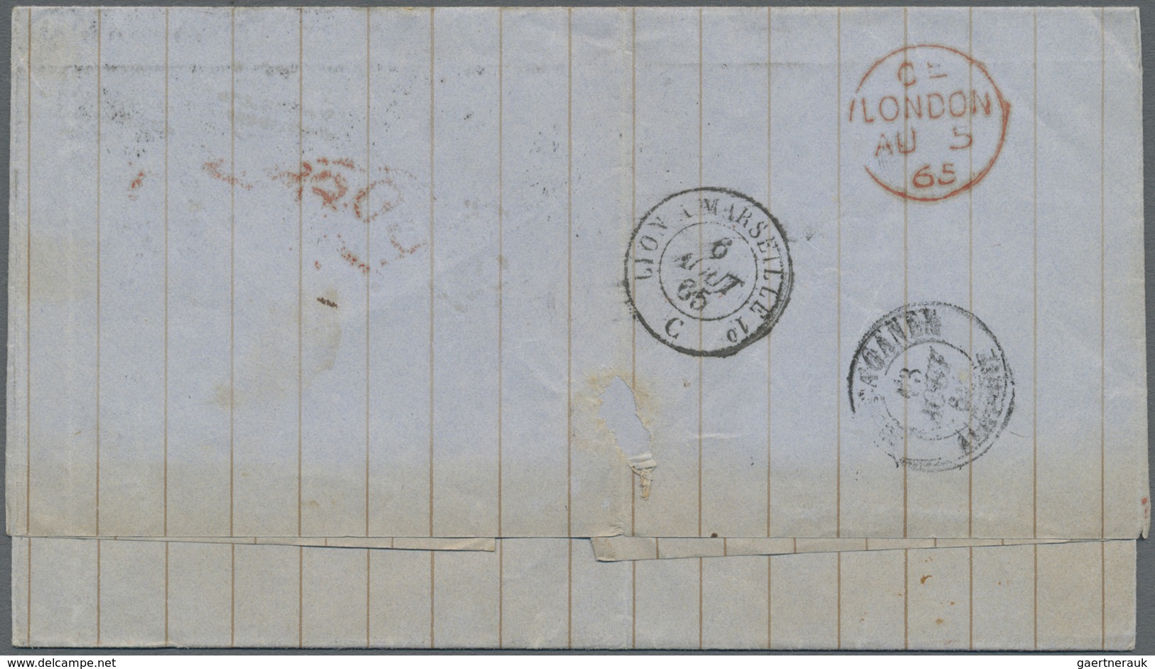 Br Großbritannien: 1865. Envelope Addressed To Algeria, North Africa Bearing SG 43, 1d Rose (pair) And - Autres & Non Classés