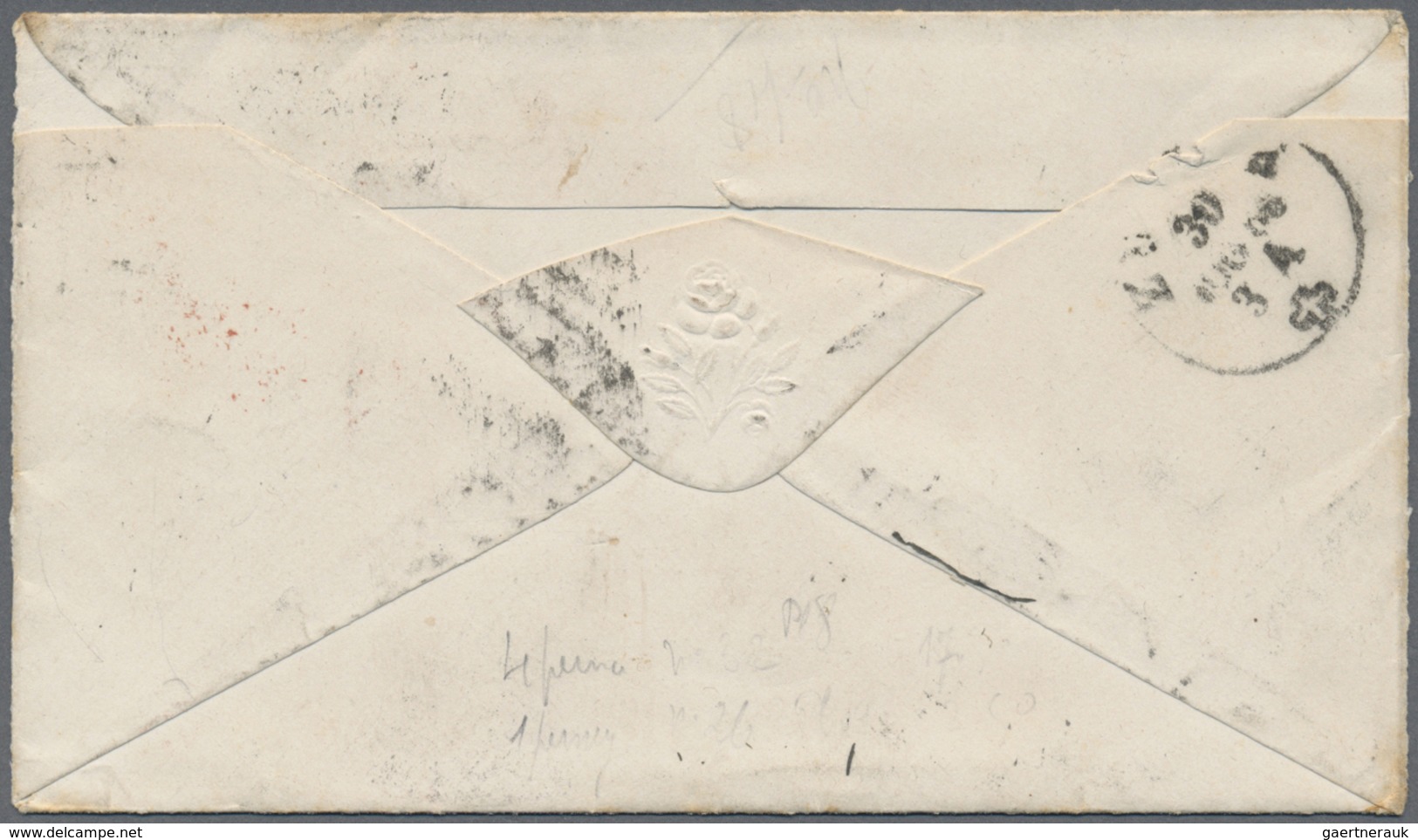 Br Großbritannien: 1866. Envelope (fox Spots) Addressed To Switzerland Bearing SG 44, 1d Rose And SG 94 - Autres & Non Classés