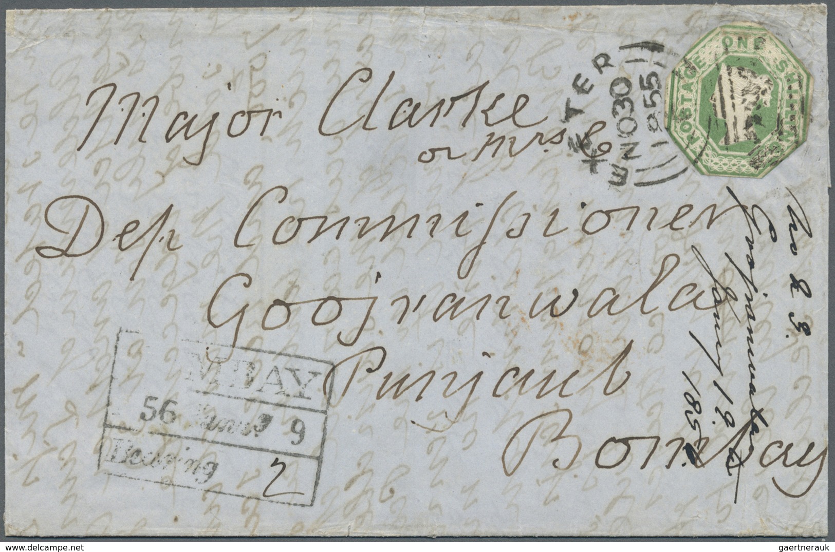 Br Großbritannien: 1853/1855: A Cover And A Letter To India Both Franked By Embossed 1847-55 1s. Green, - Autres & Non Classés