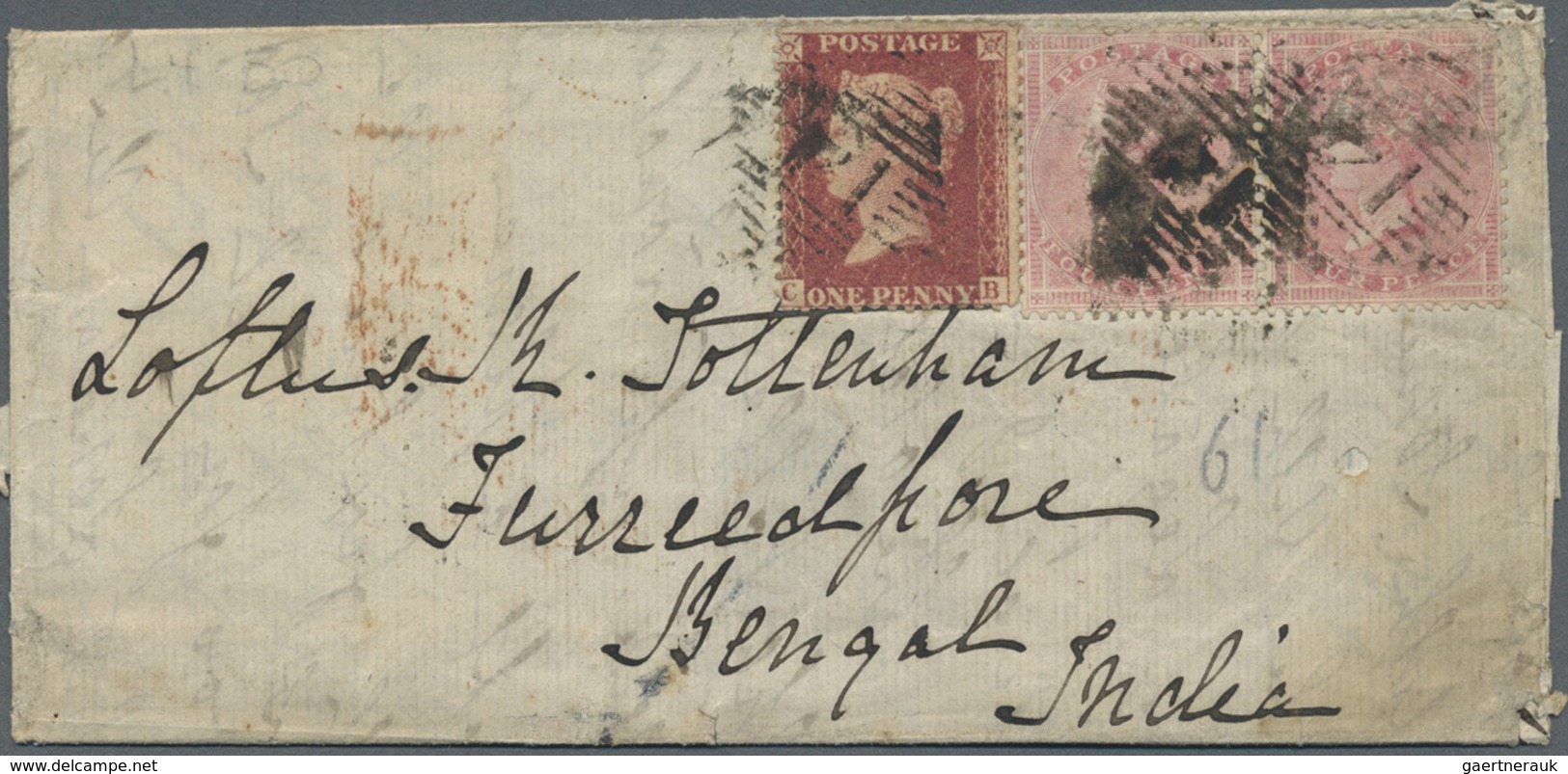 Br Großbritannien: 1859/1861 Two Covers To India Both Franked 1855-57 4d. Rose-carmine Horiz. Pair Plus - Autres & Non Classés