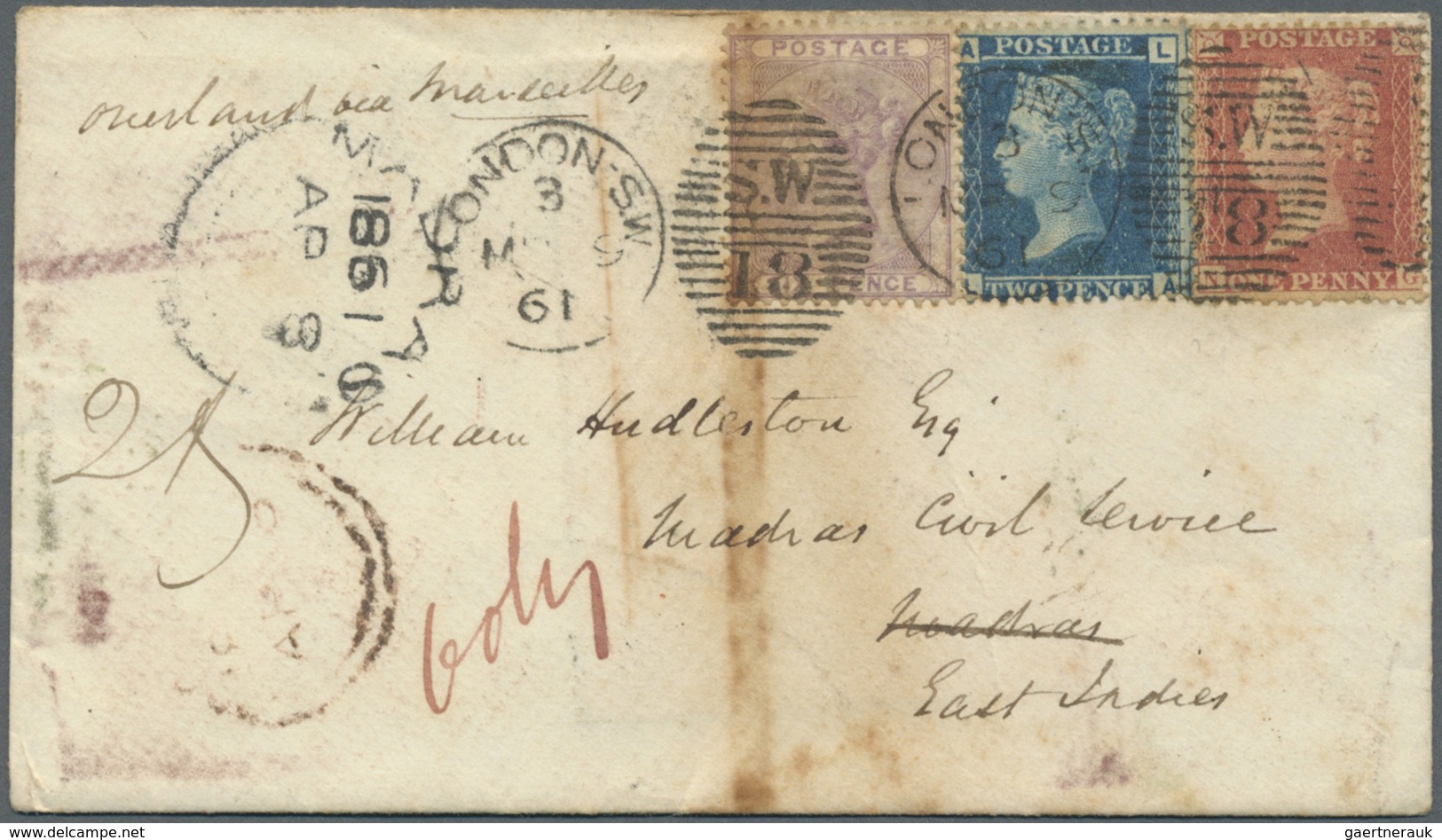 Br Großbritannien: 1857-1862 Three Covers (some Faults) To India All Franked By 1856 6d. Lilac, One Add - Altri & Non Classificati