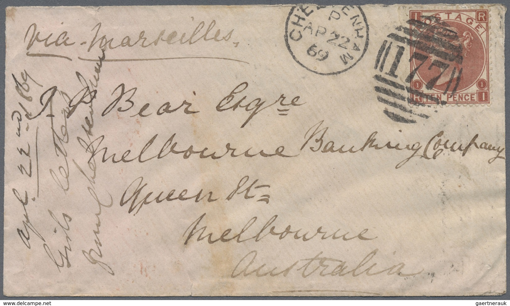 Br/Brfst Großbritannien: 1869/1870, Two Covers And One Cover Front Bearing QV 10d. Red-brown Used From Chelte - Autres & Non Classés
