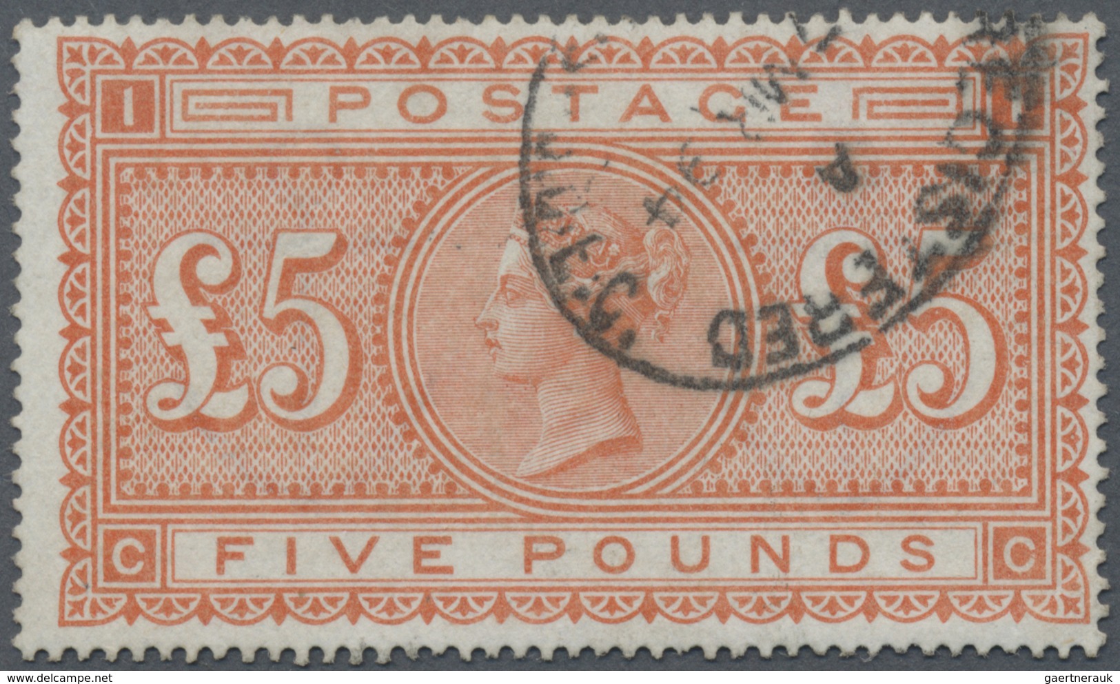 O Großbritannien: 1867, £5 Orange, Lettered "C-C", Fresh Colour, Well Perforated, Neatly Oblit. By Lon - Autres & Non Classés