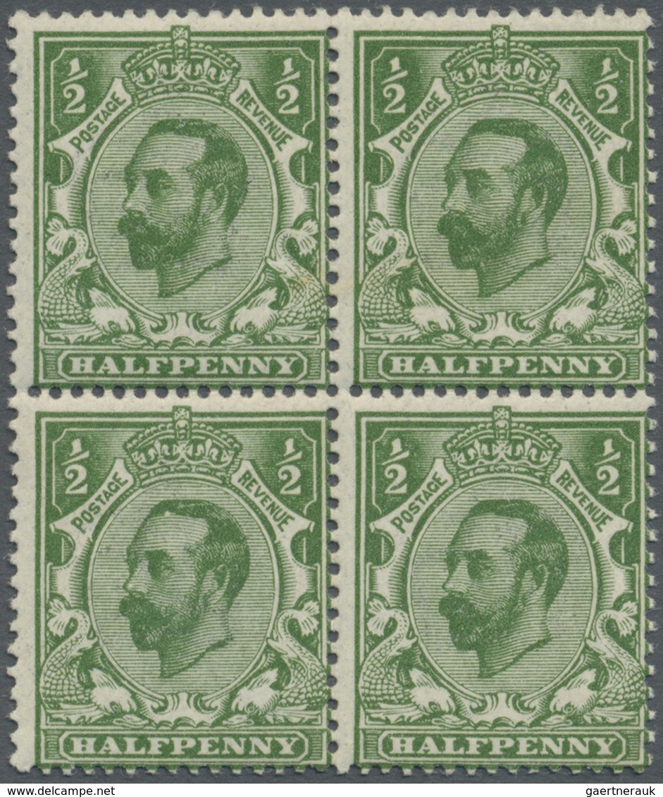**/ Großbritannien: 1911, ½d. Green, Block Of Four, Lower Left Stamp Showing Variety "White Spot At Top - Autres & Non Classés