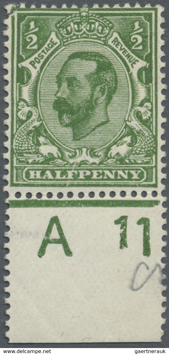 * Großbritannien: 1911, ½d. Yellow-green, Bottom Marginal Copy With Control "A 11" (corner Fault At Up - Autres & Non Classés