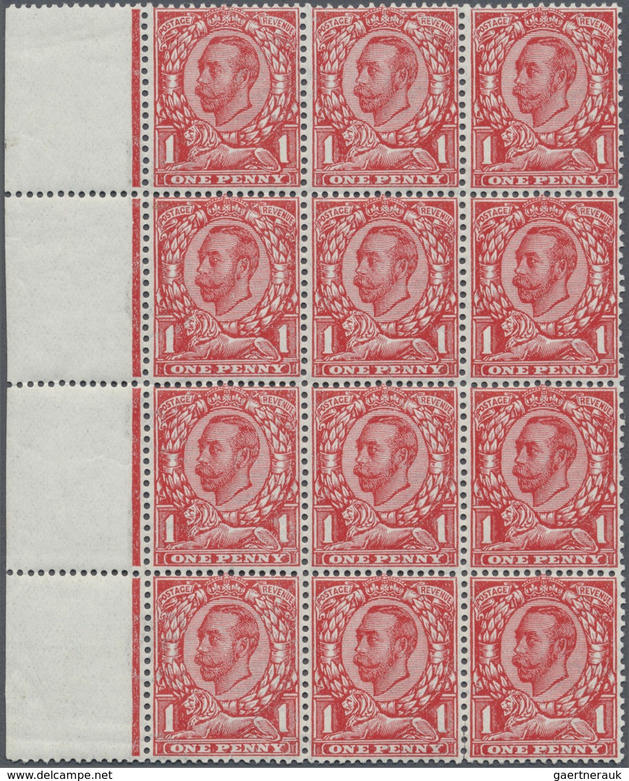 ** Großbritannien: 1912, 1d. Scarlet, Wm Simple Cypher, Left Marginal Block Of Twelve (slightly Separat - Autres & Non Classés