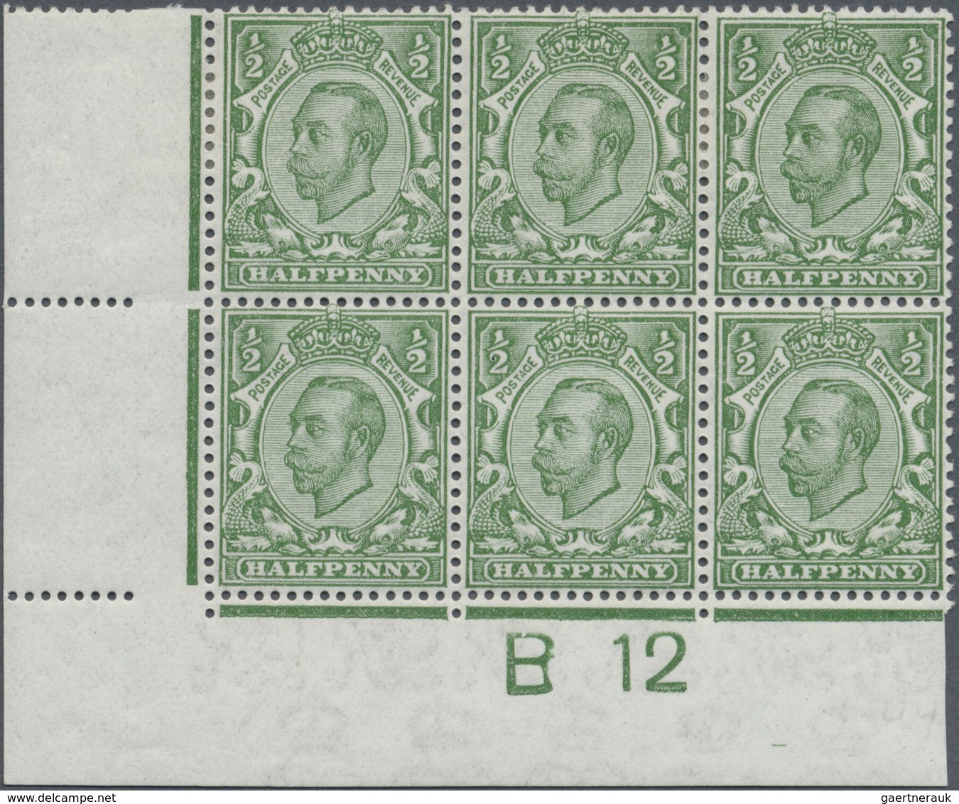 **/* Großbritannien: 1912, ½d. Green, Wm Multiple Cypher, Reversed Watermark, Marginal Block Of Six From - Autres & Non Classés