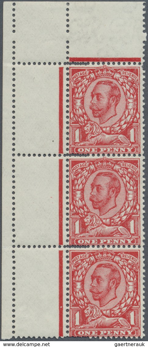 ** Großbritannien: 1912, 1d. Scarlet, Wm Multiple Crown, Marginal Vertical Strip Of Three From The Uppe - Autres & Non Classés