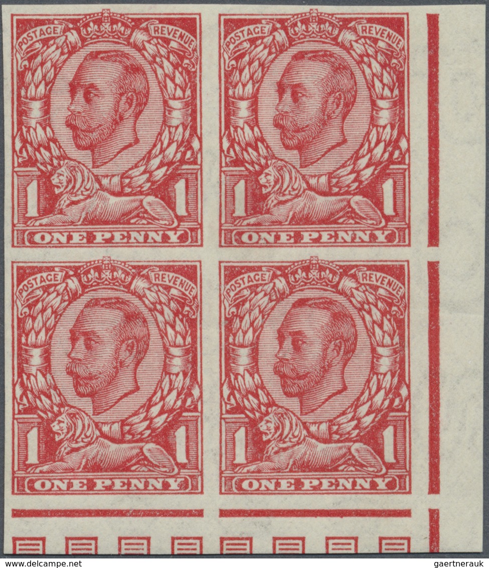 ** Großbritannien: 1912, 1d. Scarlet, Wm Multiple Cypher, Imperforate Block Of Four From The Lower Righ - Sonstige & Ohne Zuordnung