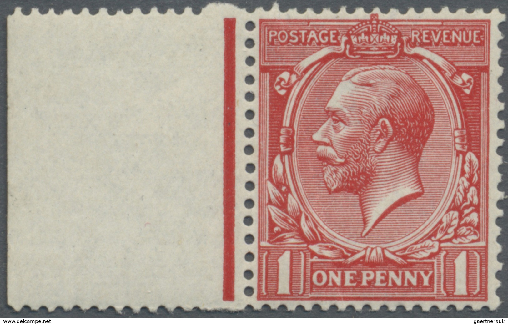 ** Großbritannien: 1913/1918, 1d. Scarlet-vermilion, Left Marginal Copy Showing Variety "printed On Bac - Autres & Non Classés