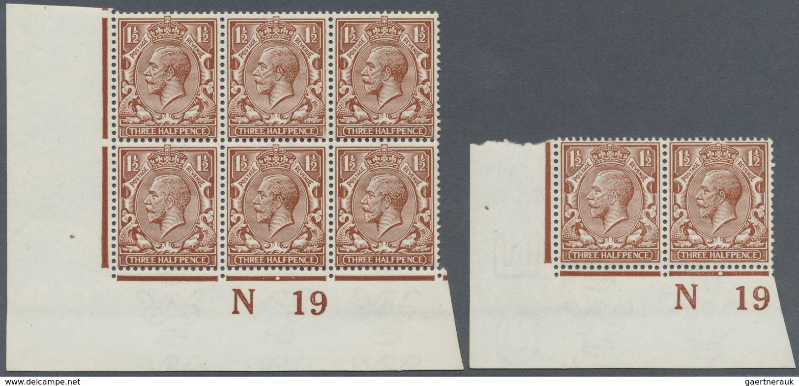 ** Großbritannien: 1912, 1½d. Red-brown, Marginal Horiz. Pair From The Lower Left Corner Of The Sheet W - Sonstige & Ohne Zuordnung