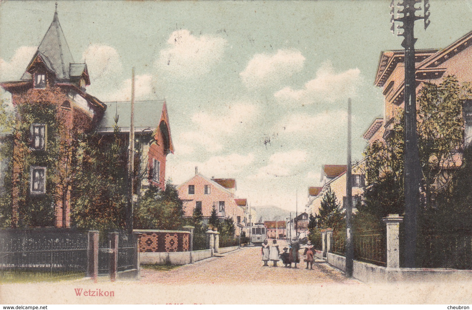 SUISSE .WETZIKON.  CPA.  RARETE . RUE ANIMEE DU VILLAGE AVEC TRAMWAY.  ANNÉE 1905. - Wetzikon