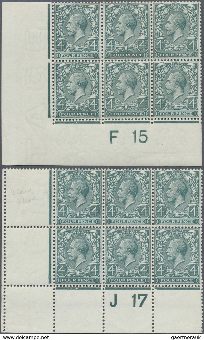 **/* Großbritannien: 1915/1917, 4d. Grey-green, Two Marginal Blocks Of Six From The Lower Left Corner Of - Autres & Non Classés