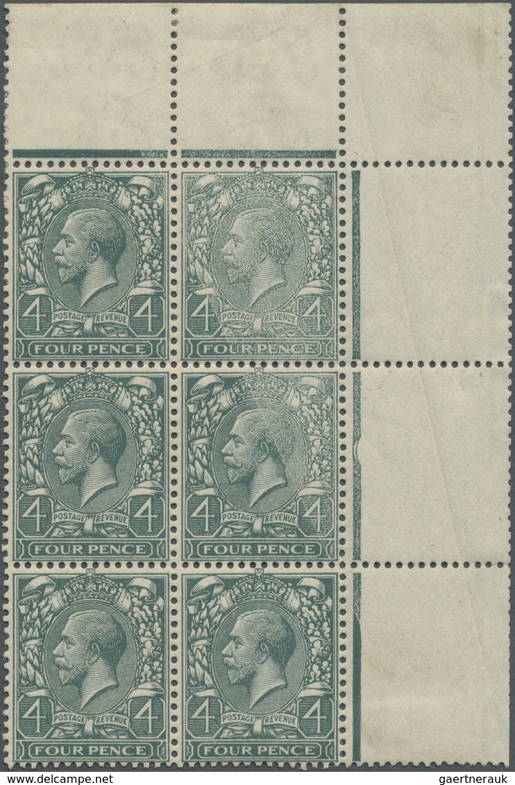 **/* Großbritannien: 1913, 4d. Grey-green, Wm Simple Cypher, Marginal Block Of Six From The Upper Right C - Autres & Non Classés