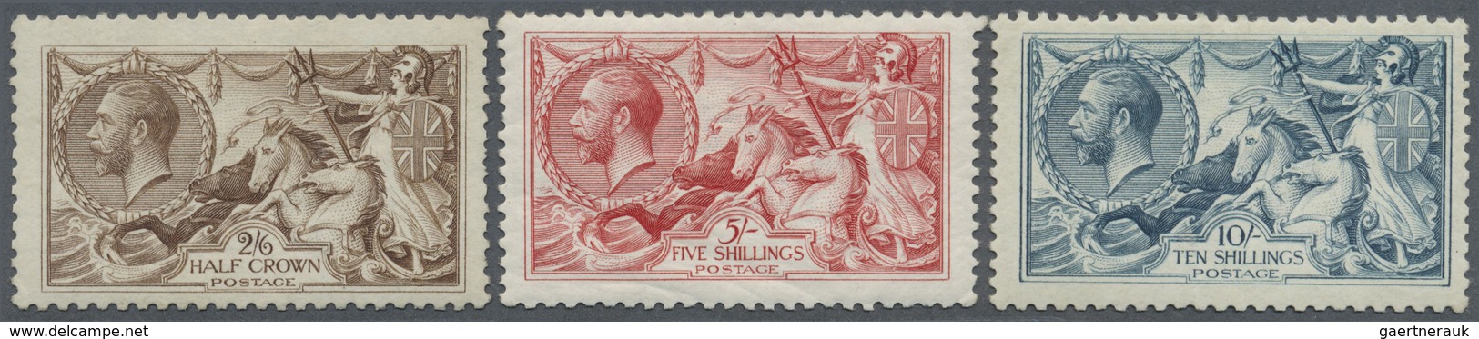 */** Großbritannien: 1918/1919, Seahorses, Bradbury Printing, 2s.6d. Brown, 5s. Red And 10s. Blue, Fresh - Sonstige & Ohne Zuordnung