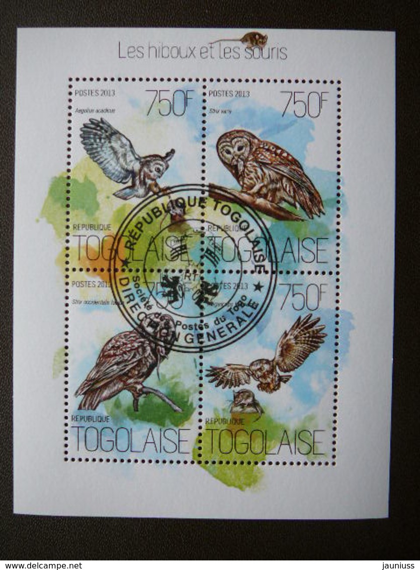 Owls. Eulen. Les Hiboux # Togo # 2013 Used S/s #  Birds - Owls