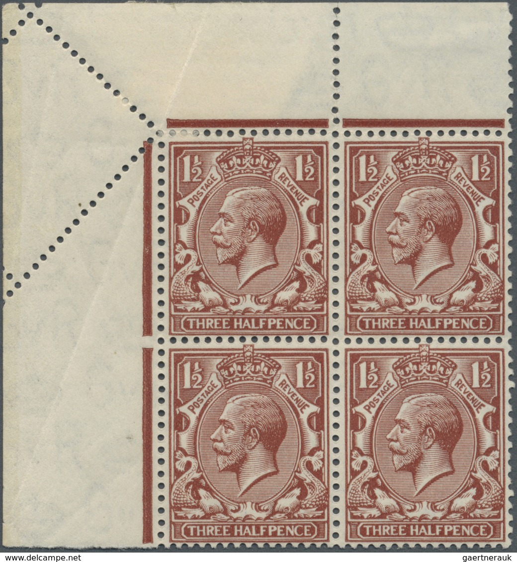 **/* Großbritannien: 1924, 1½d. Red-brown, Wm Block Cypher, Marginal Block Of Four From The Upper Left Co - Autres & Non Classés