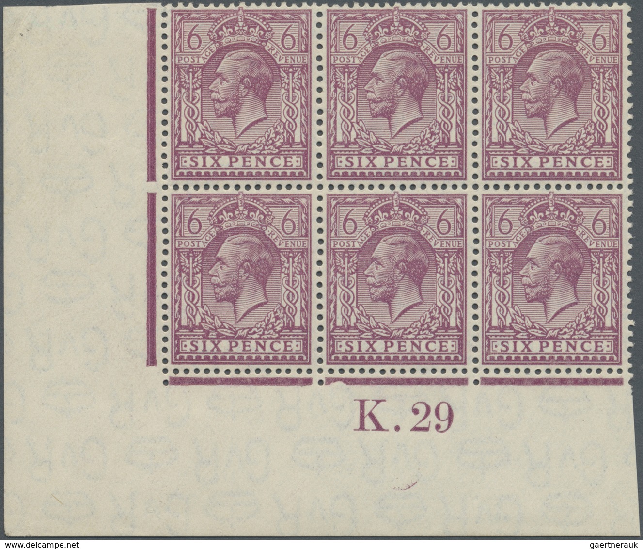 ** Großbritannien: 1929, 6d. Purple, Wm Block Cypher, Inverted Watermark, Marginal Block Of Six From Th - Autres & Non Classés