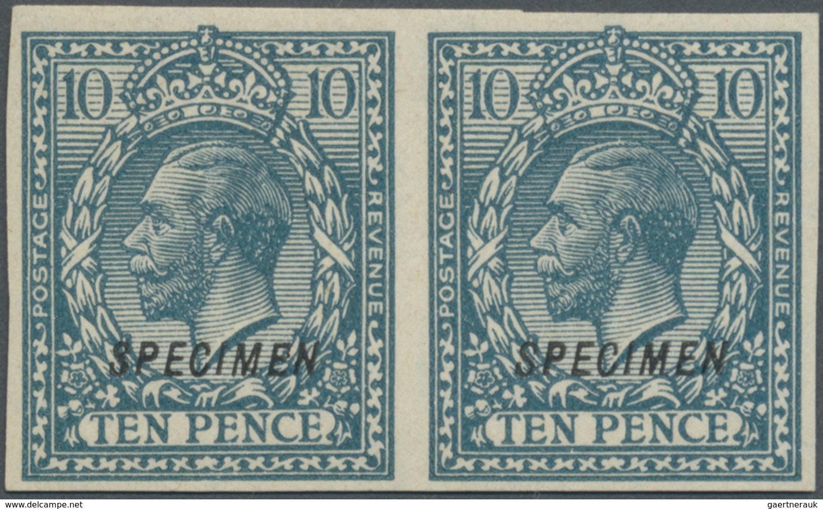 **/* Großbritannien: 1924, 10d. Turquoise-blue, Wm Block Cypher, Imperforate Horiz. Pair With "Specimen" - Autres & Non Classés