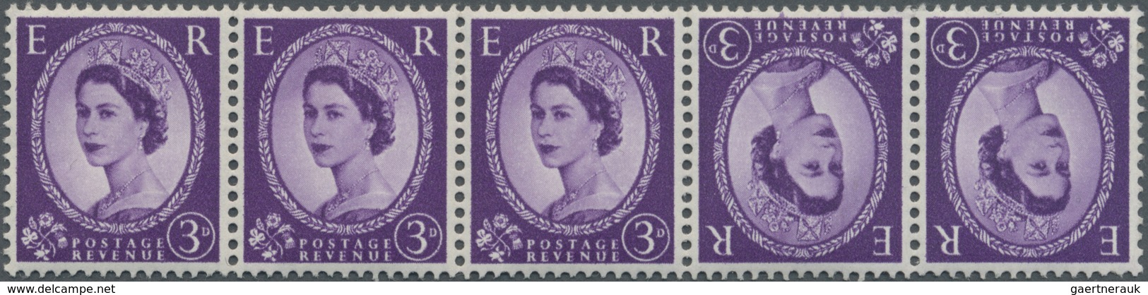 ** Großbritannien: 1958, 3d. Deep Lilac, Wm Multiple Crowns, Tête-bêche Pair (within Strip Of Five), Un - Autres & Non Classés