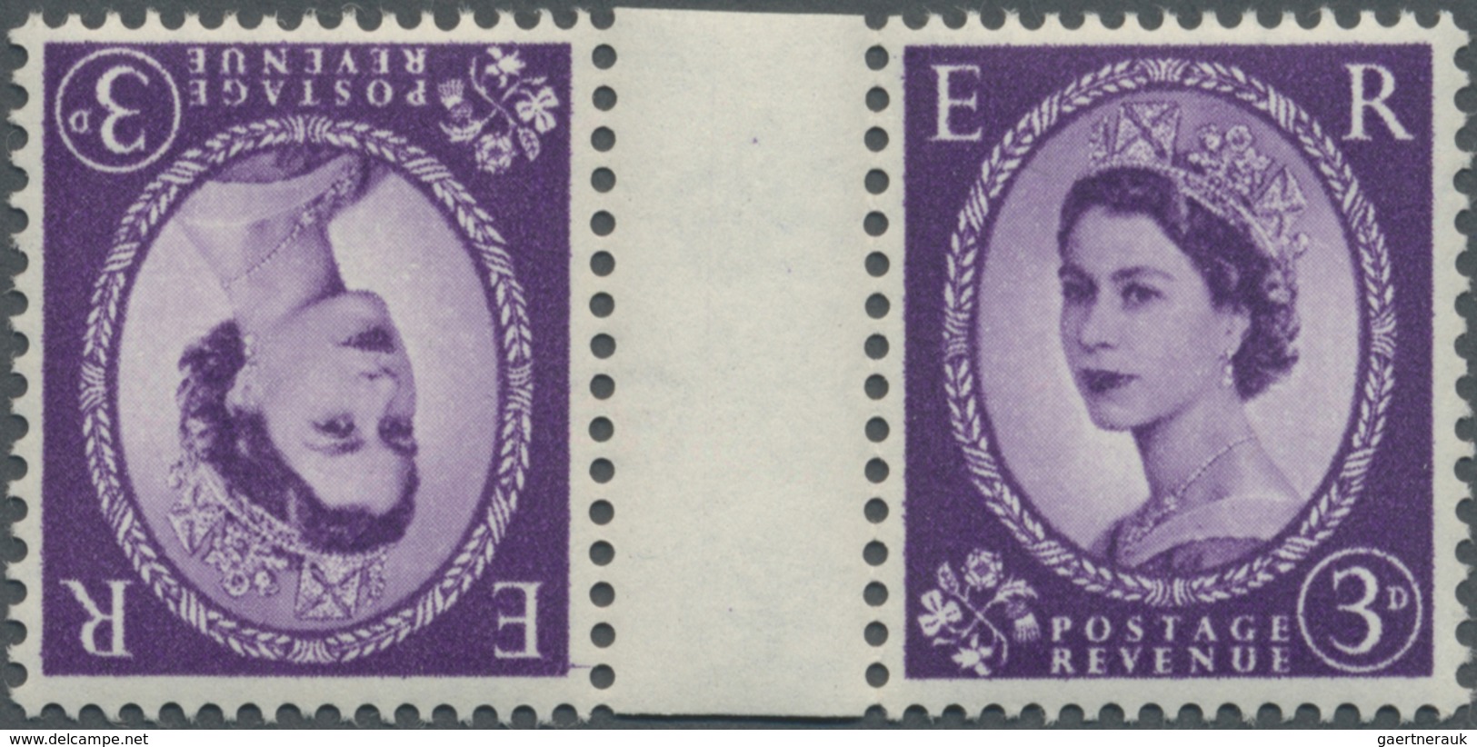 ** Großbritannien: 1958, 3d. Deep Lilac, Wm Multiple Crowns, Tête-bêche Pair With Gutter, Unmounted Min - Autres & Non Classés