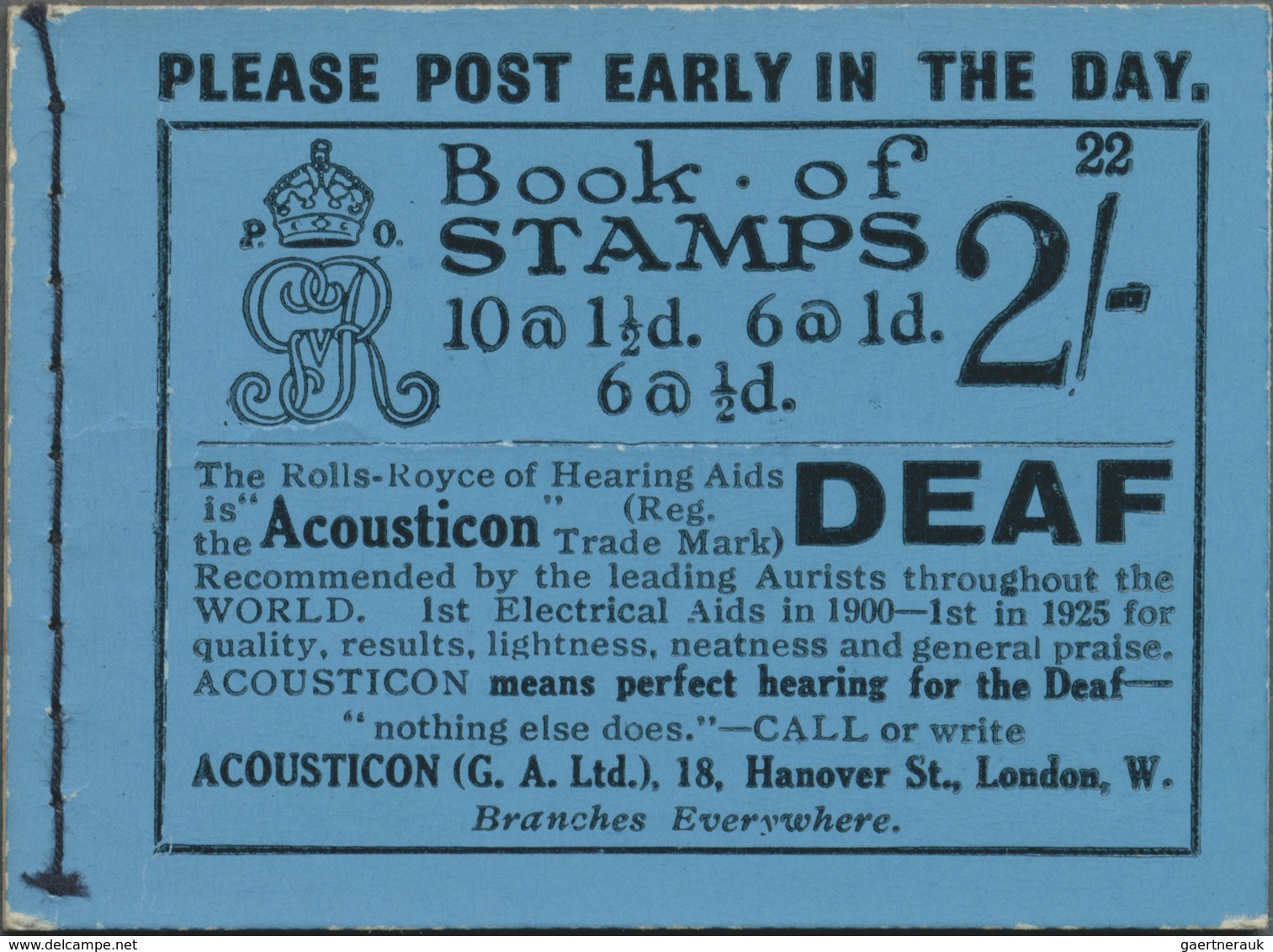 ** Großbritannien - Markenheftchen: 1924, March, 2s. Booklet, Blue Cover, Edition 22, Unmounted Mint. £ - Carnets
