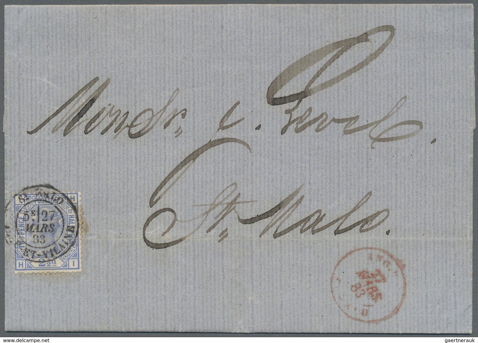 Br Großbritannien - Guernsey: 1883, Ship Letter From Guernsey Franked With 2 1/2 QV  (Plate 22) With ST - Guernsey