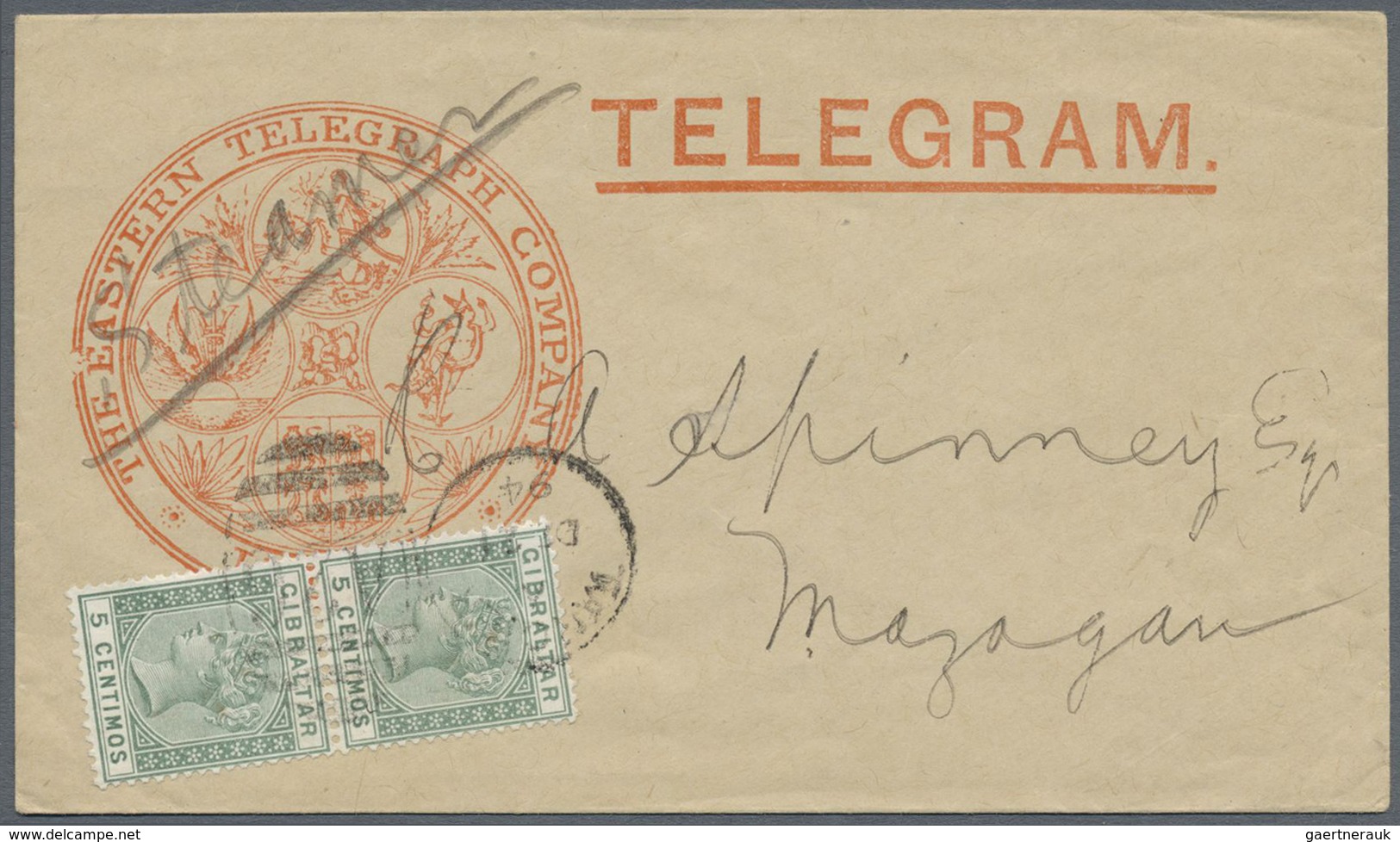 Br Britische Post In Marokko: 1894 TELEGRAM Envelope Of The Eastern Telegraph Company Used From Tanger - Autres & Non Classés