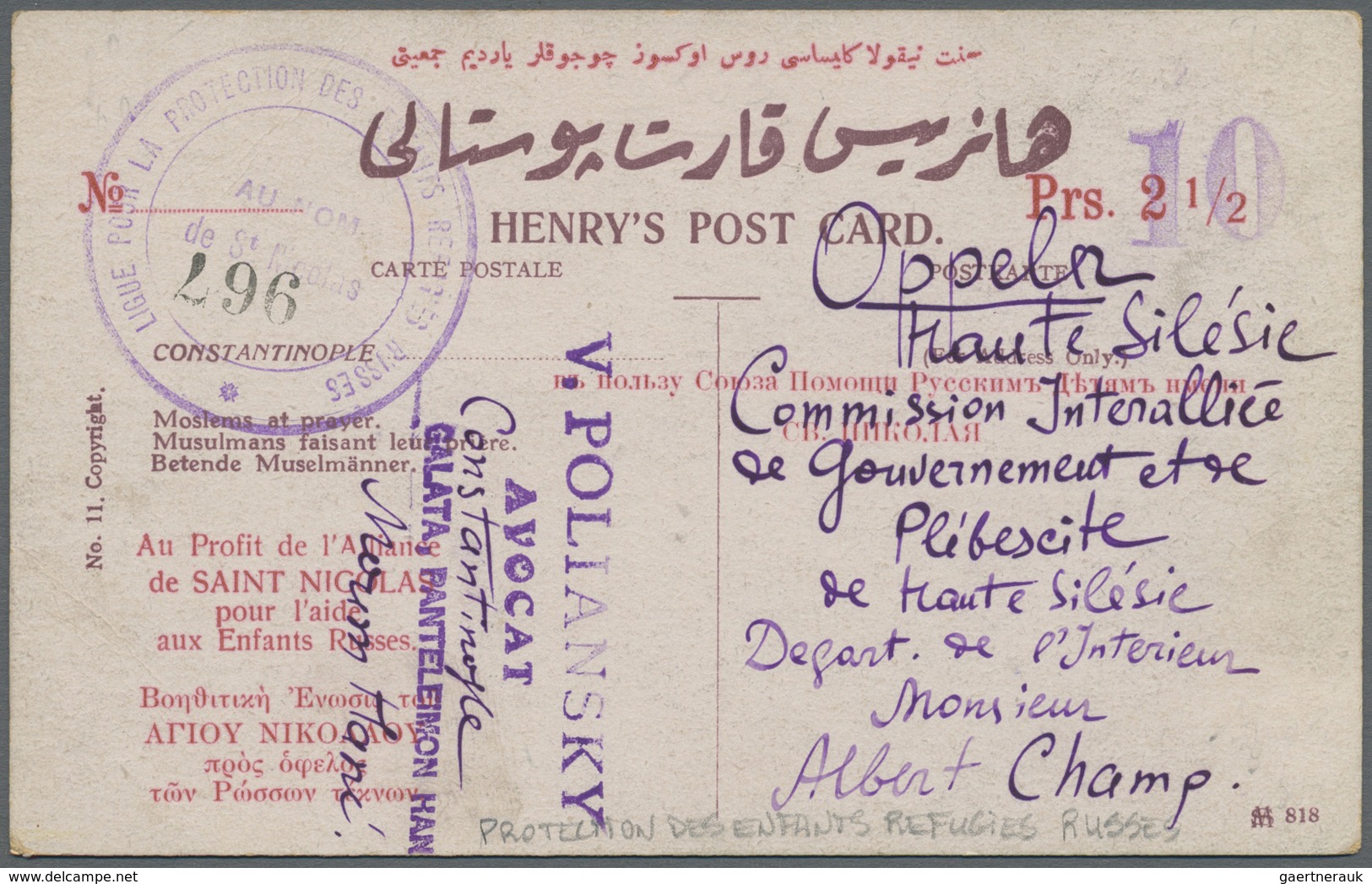 Br Britische Post In Der Türkei: 1922. Picture Post Card Headed 'Henry's Post Card' And Surcharged 'Prs - Andere & Zonder Classificatie