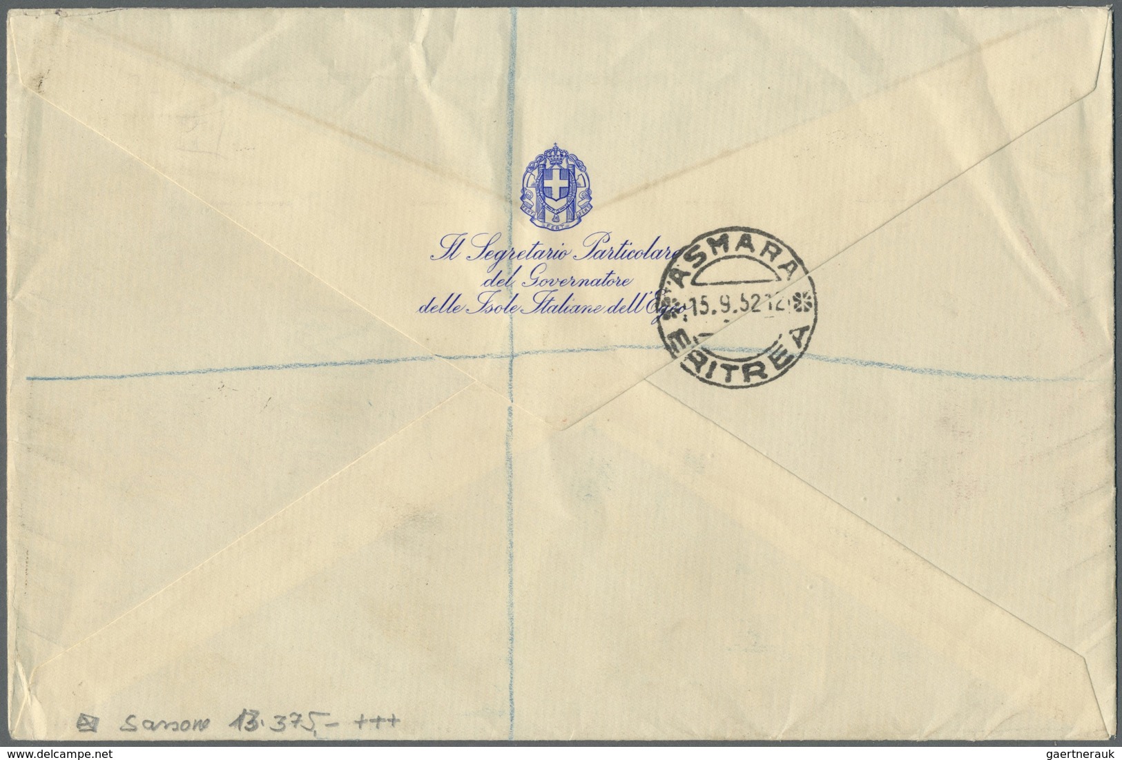 Br Britische Militärpost II. WK: 1950, "B. A. ERITREA" KGVI 5 C To 10 Sh. On Registred Airmail Cover Wi - Andere & Zonder Classificatie