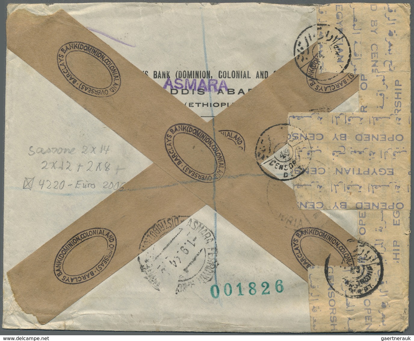 Br Britische Militärpost II. WK: 1943, "M.E.F." 2x 2Sh6P, 2x 9 P And 2x 2½ P On Registered Airmail Bank - Autres & Non Classés