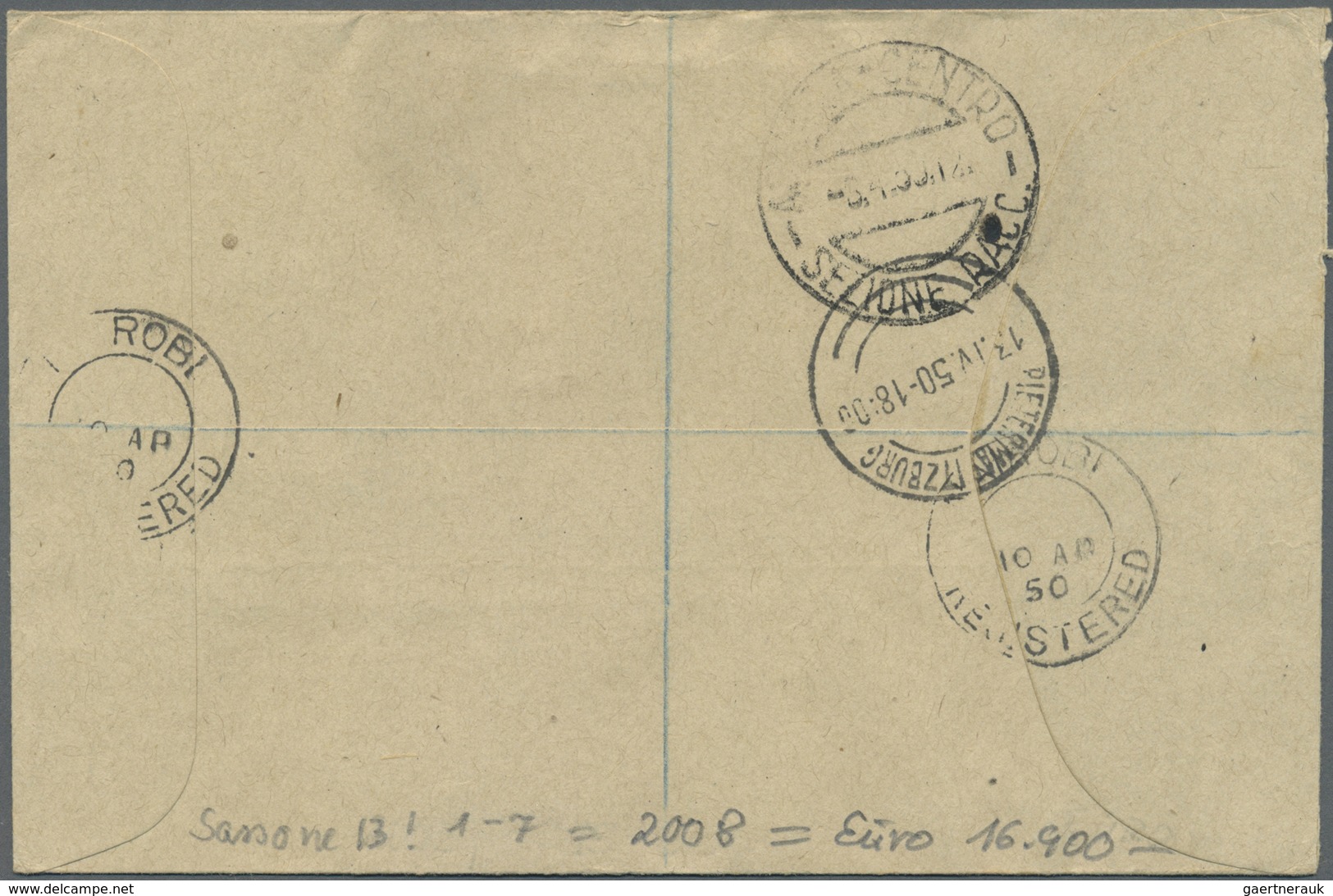 Br Britische Militärpost II. WK: 1950, "B. A. ERITREA" KGVI 10 Sh. And 5C To 75 C On Registered Letter - Altri & Non Classificati