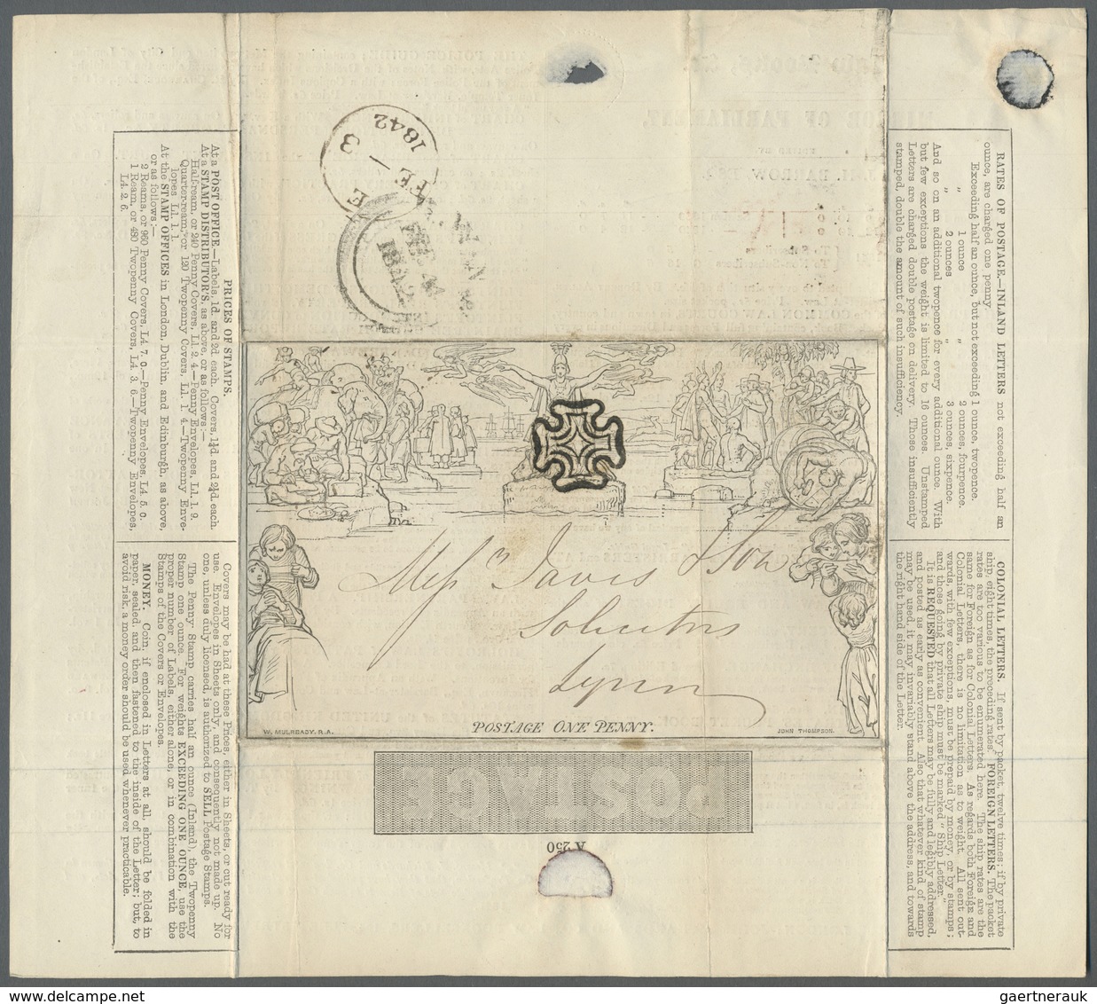 GA Großbritannien - Ganzsachen: 1842, Mulready Advert 1d Lettersheet, "John Richards & Co., Law Books/M - 1840 Mulready Omslagen En Postblad
