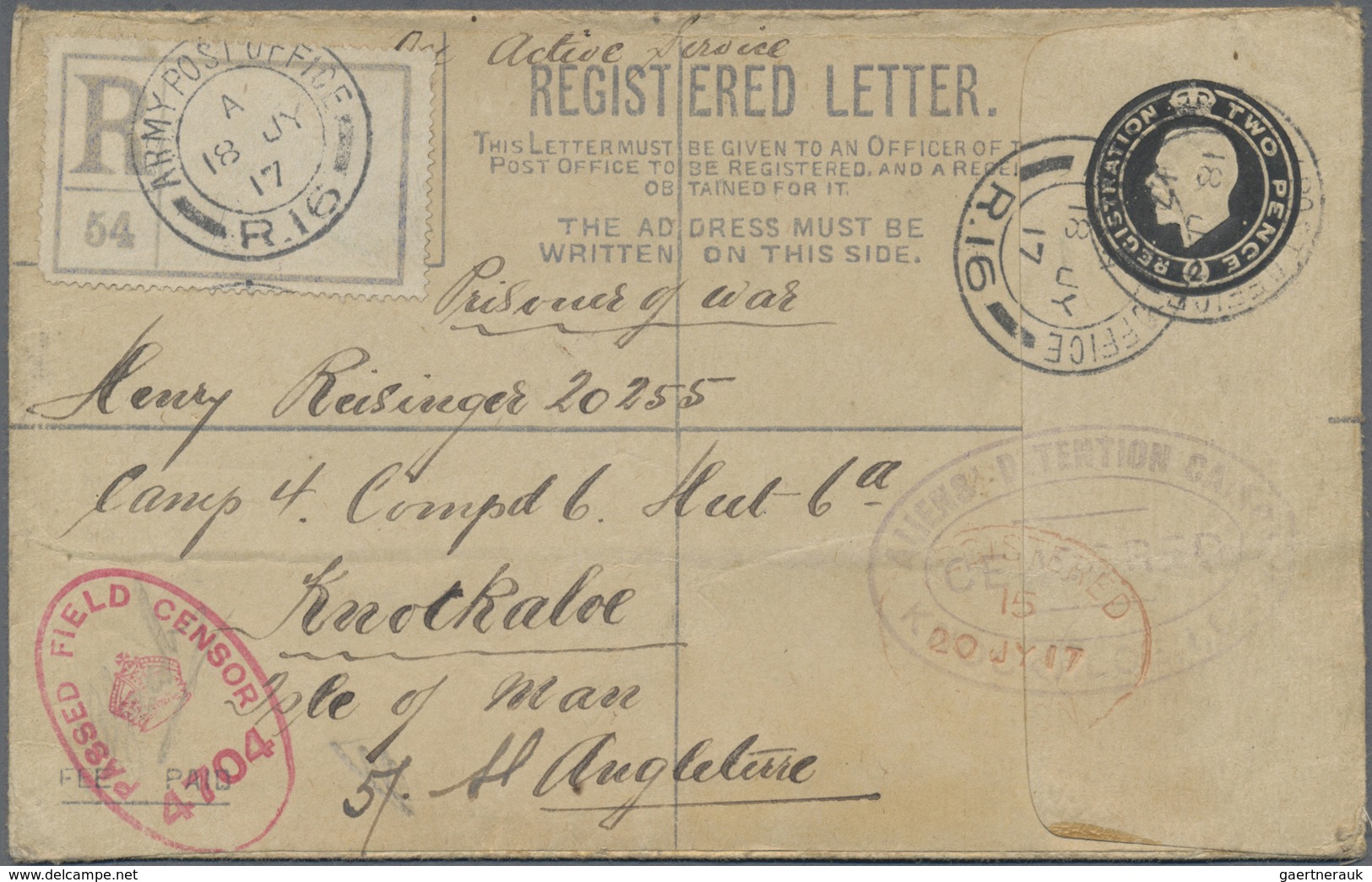GA Großbritannien - Ganzsachen: 1917. Registered Postal Stationery Envelope ‘two Pence’ Black Endorsed - 1840 Enveloppes Mulready