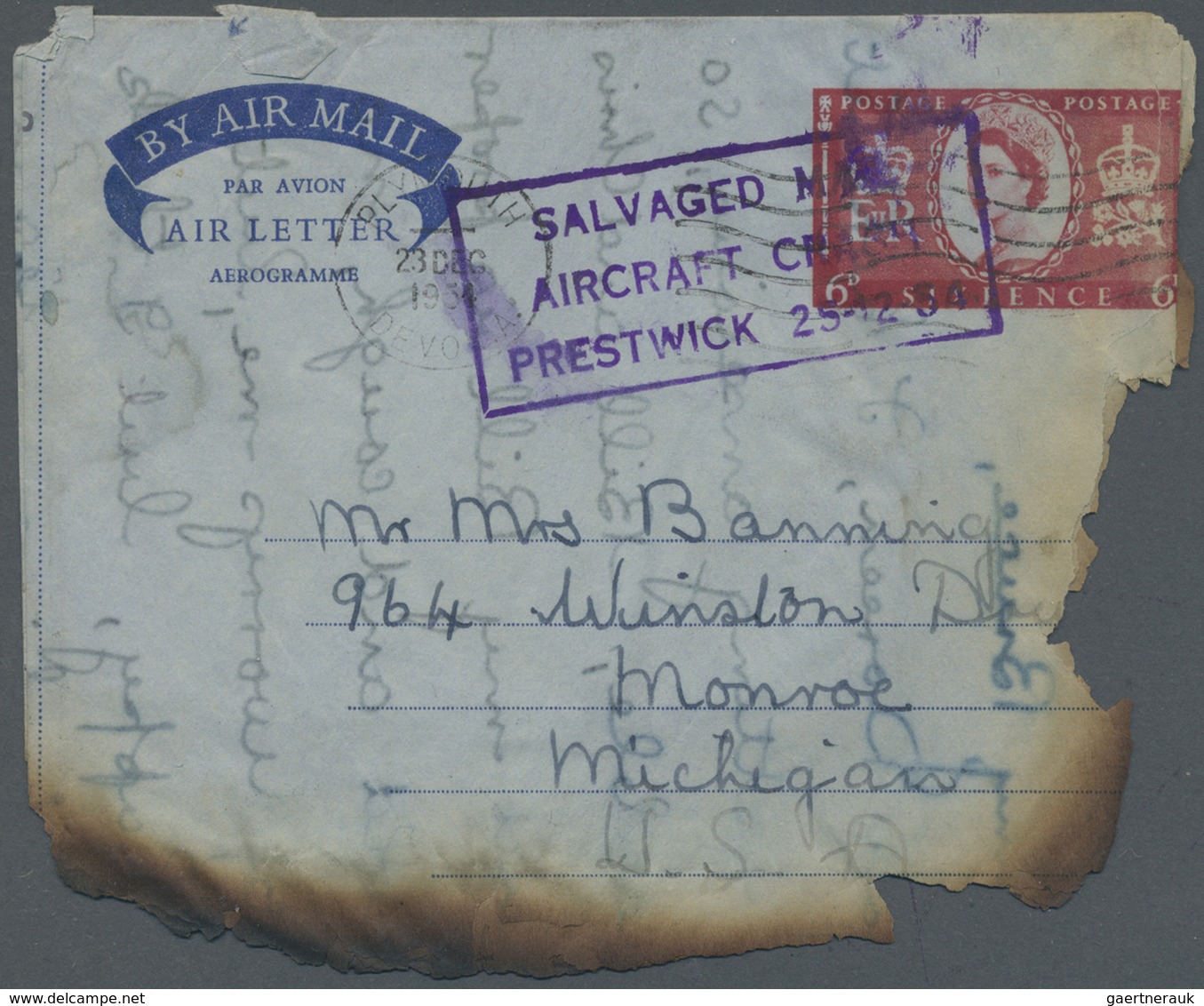 GA Großbritannien - Ganzsachen: 1954 (22./23..12.), GREAT BRITAIN: Four Heavy Burnt Airletters And One - 1840 Enveloppes Mulready