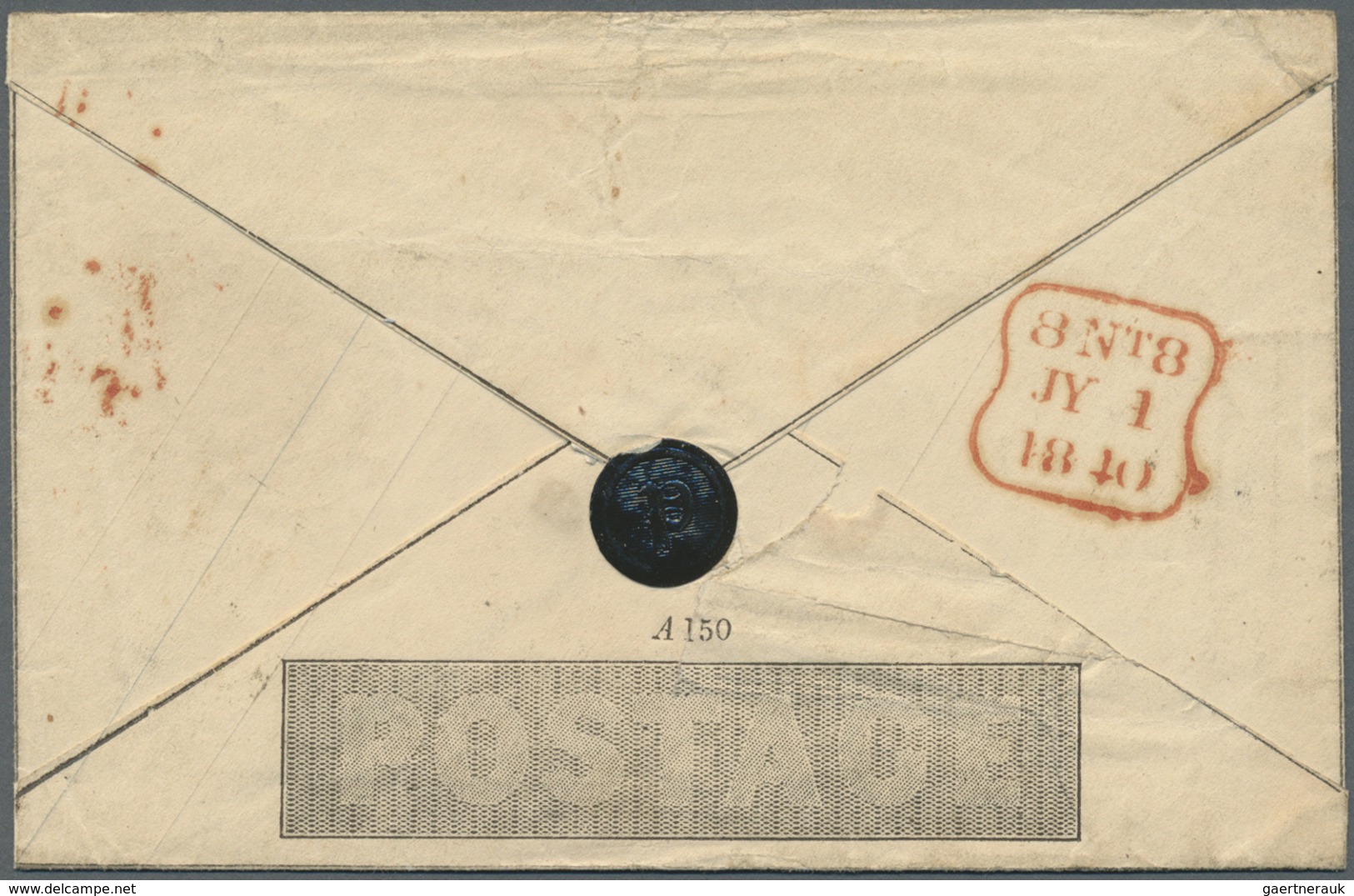 GA Großbritannien - Ganzsachen: 1840, Mulready Cover "A150" With Red Maltese Cross From Norwood To Blac - 1840 Mulready Omslagen En Postblad