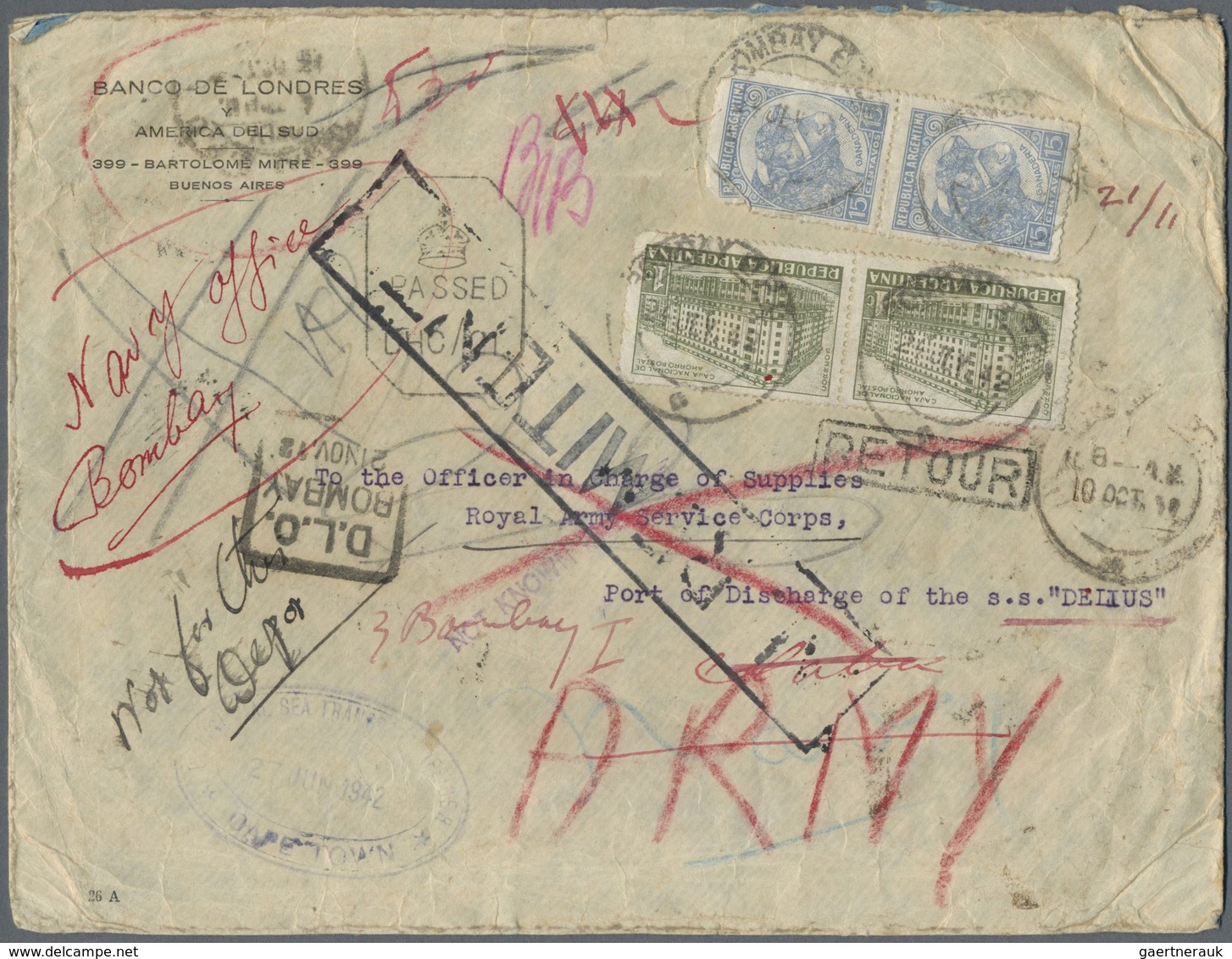 Br Großbritannien - Besonderheiten: 1942/1943, Bankletter Sent From Buenos Aires To An Officer "Royal A - Andere & Zonder Classificatie