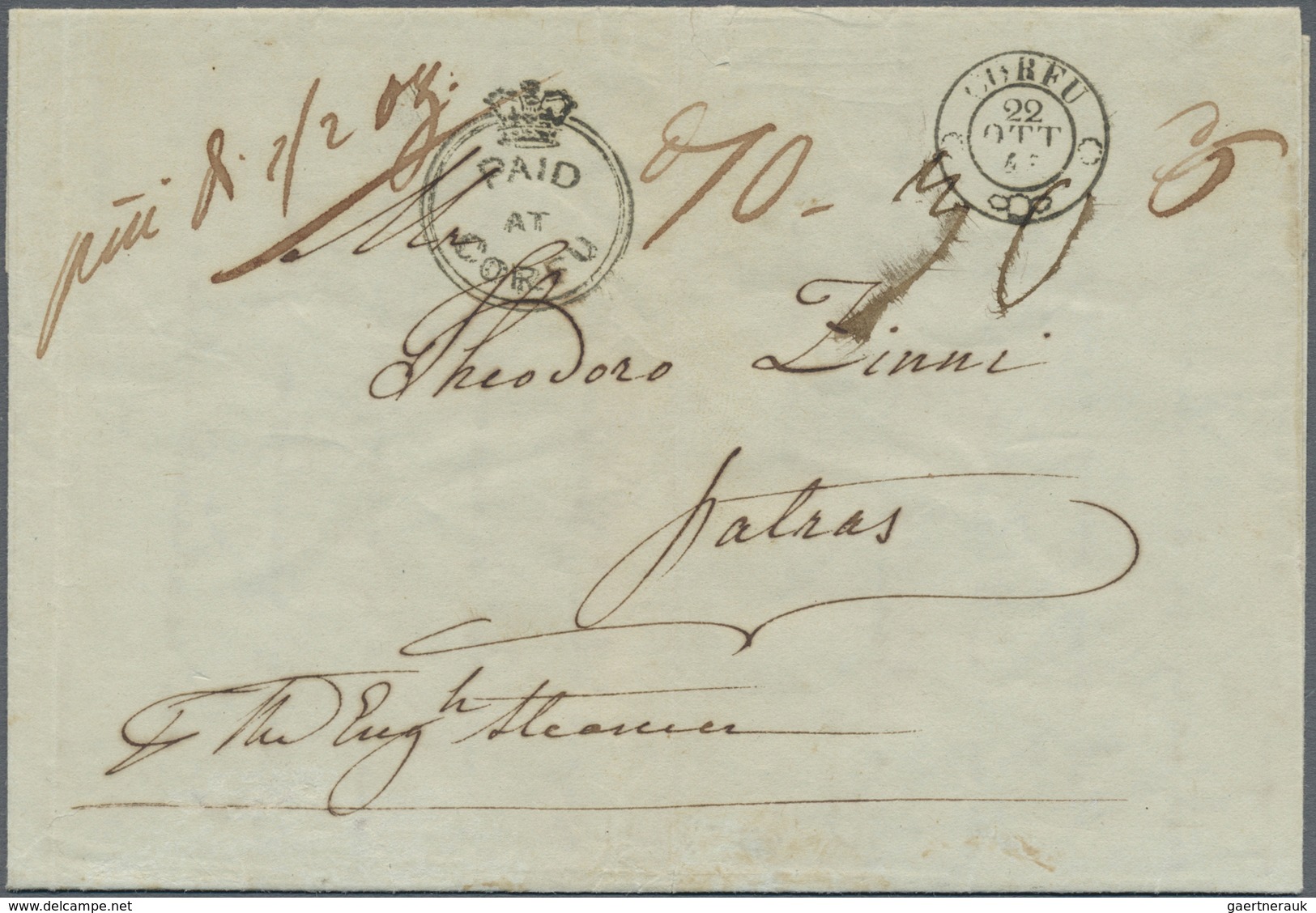 Br Ionische Inseln - Vorphilatelie: 1845, Folded Letter With Black Crowned Double Circle PAID AT CORFU - Ionische Eilanden