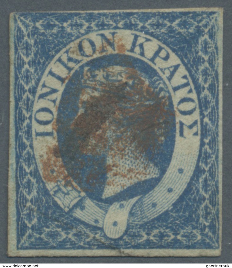 O Ionische Inseln: 1859. 1 Penny, Blau, Voll Bis Bereitrandig, Entwertet Mit Rotem, Stummen Stempel, S - Iles Ioniques